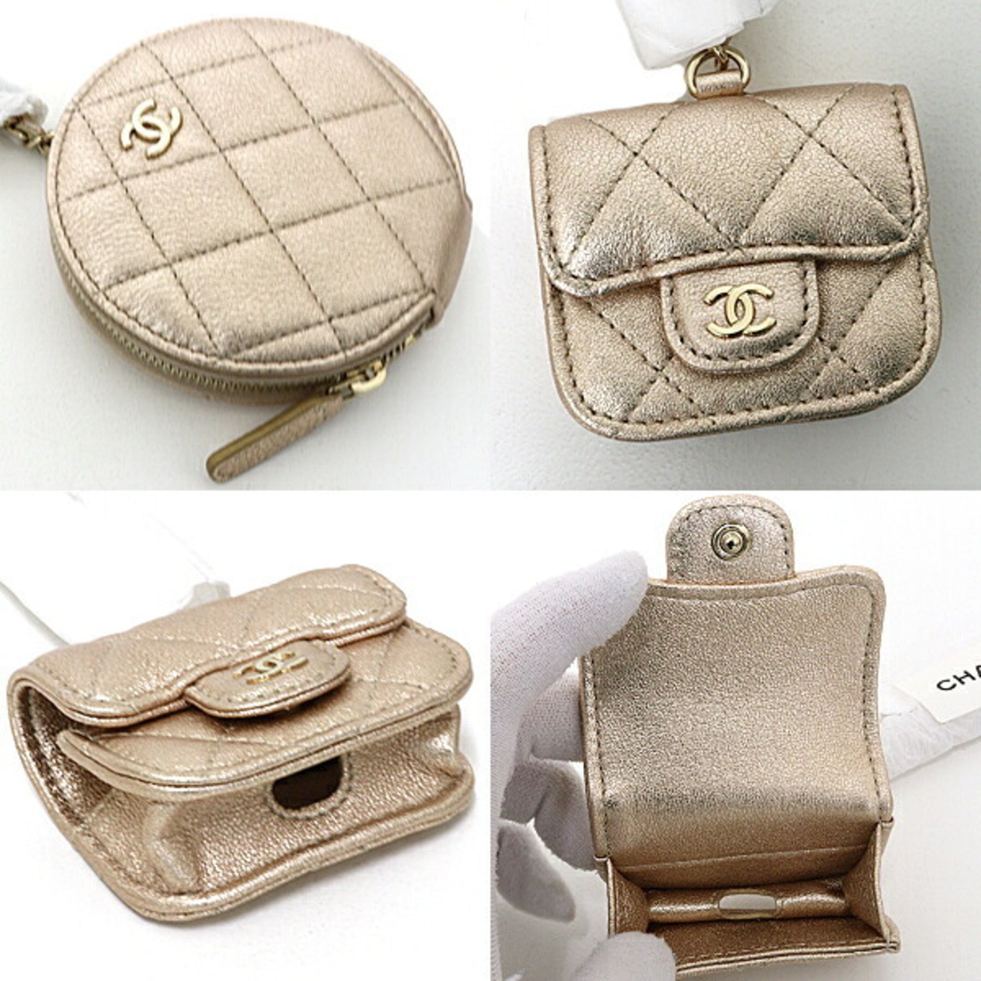 Chanel Champagne Gold Leather Coin Purse/Coin Case (Pre-Owned)
