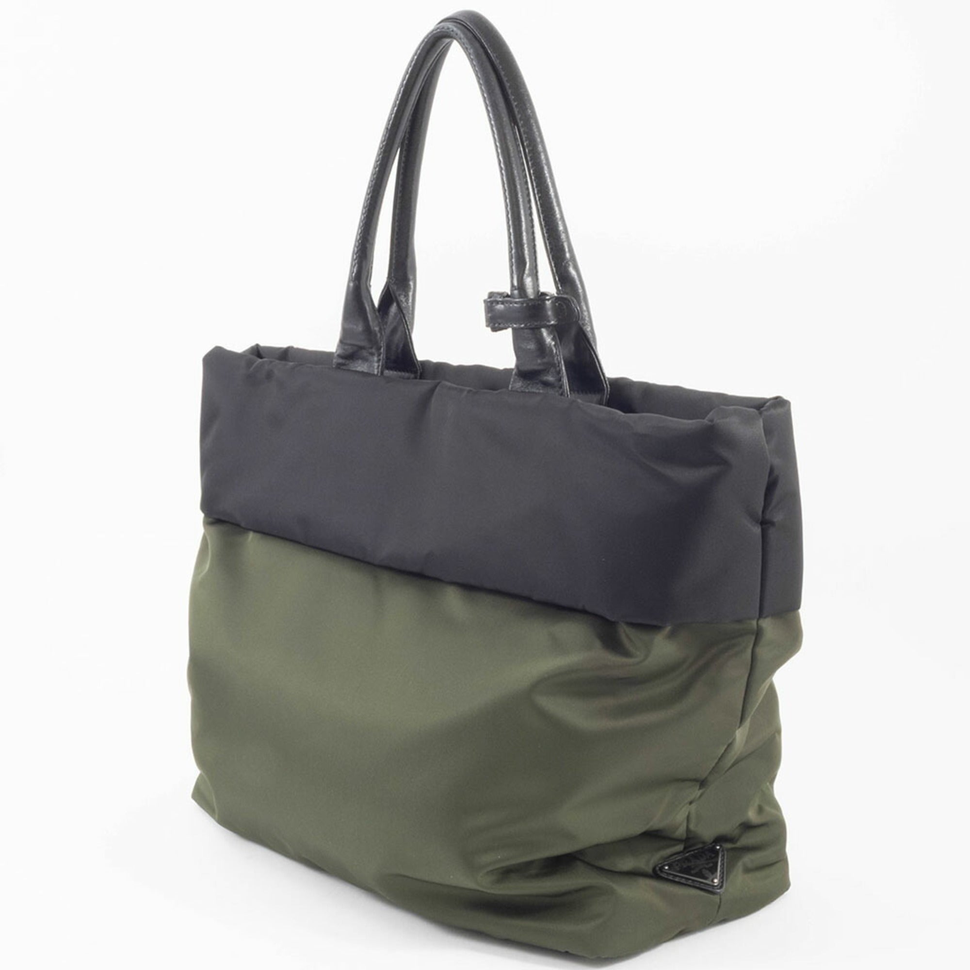 Prada Black Green Khaki Nylon Tote Bag (Pre-Owned)