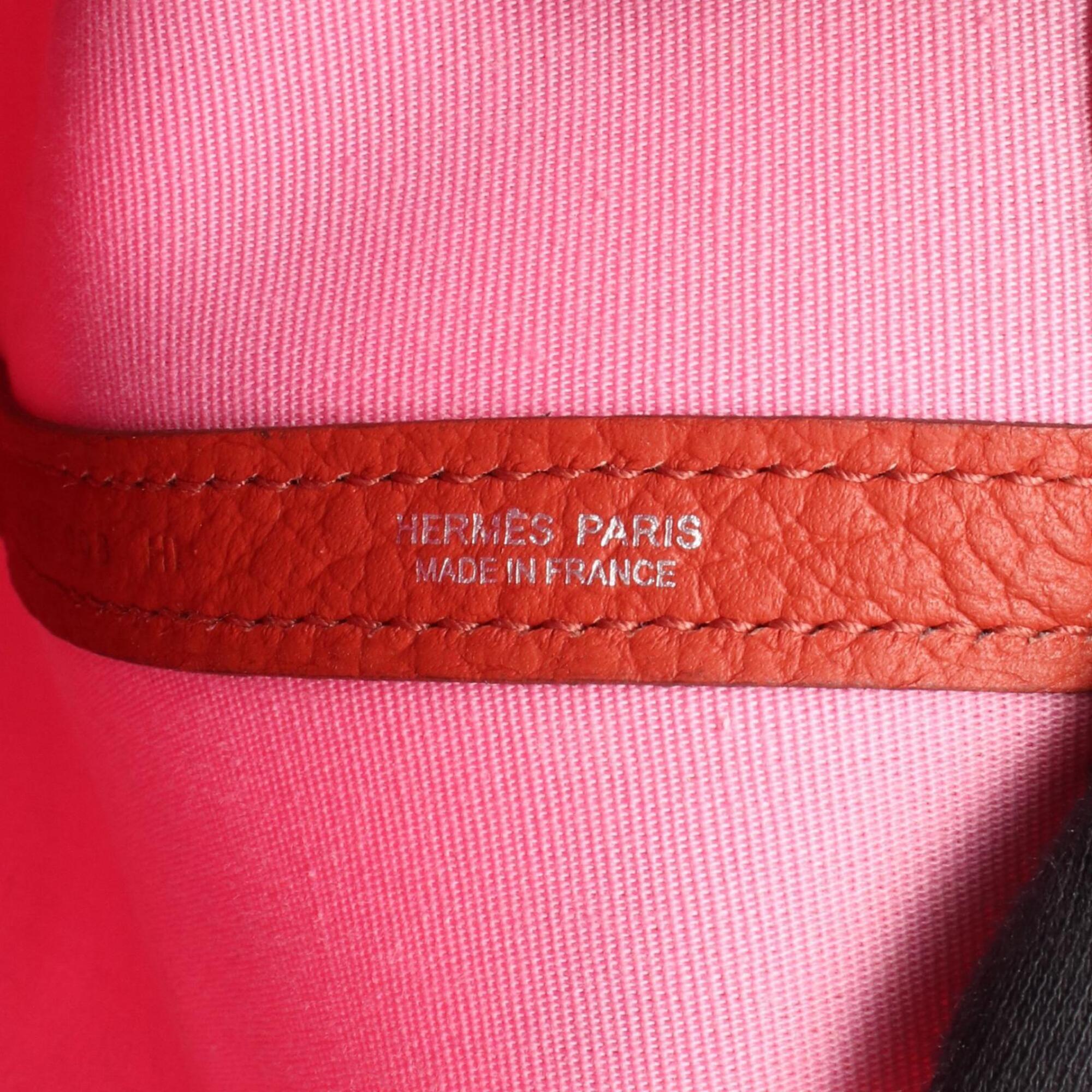 Hermes Pink Red Color Toile Officier Country Leather Handbag Tote Bag (Pre-Owned)