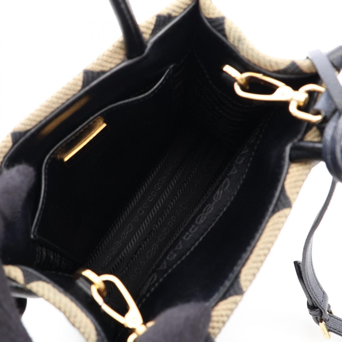 Prada Beige Black Canvas Saffiano Triangle Handbag (Pre-Owned)