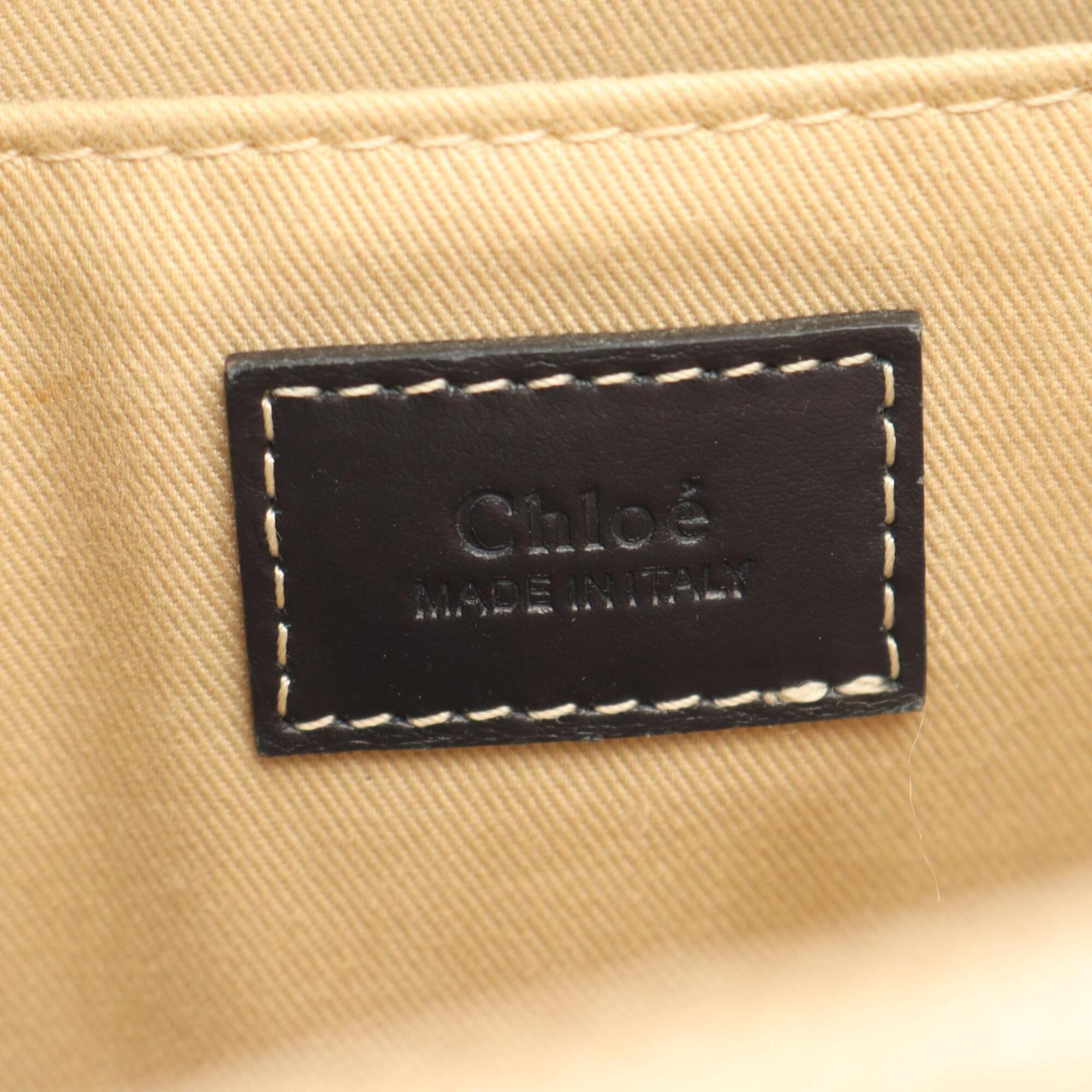 Chloé Beige Black Canvas Leather Handbag Tote Bag (Pre-Owned)