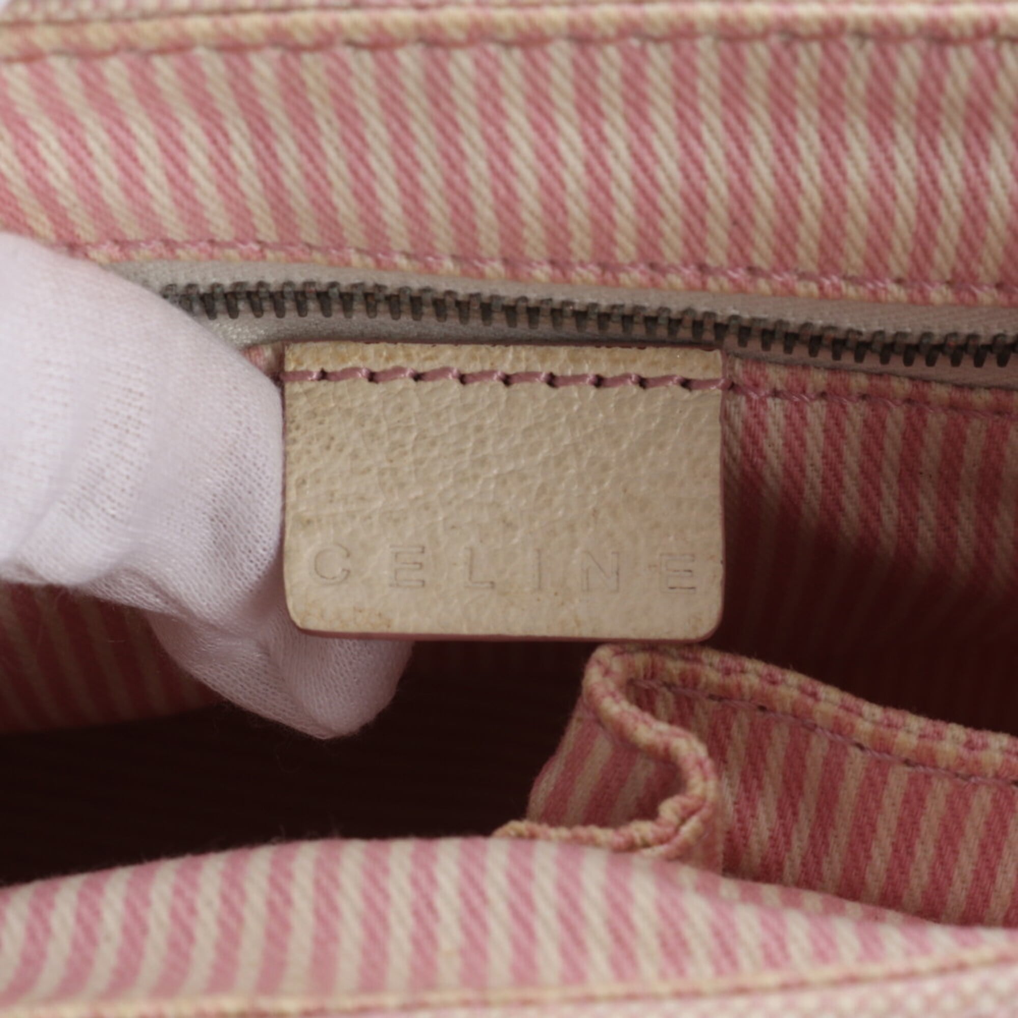 Celine Macadam Ivory Pink Leather Canvas Handbag Shoulder Bag (Pre-Owned)