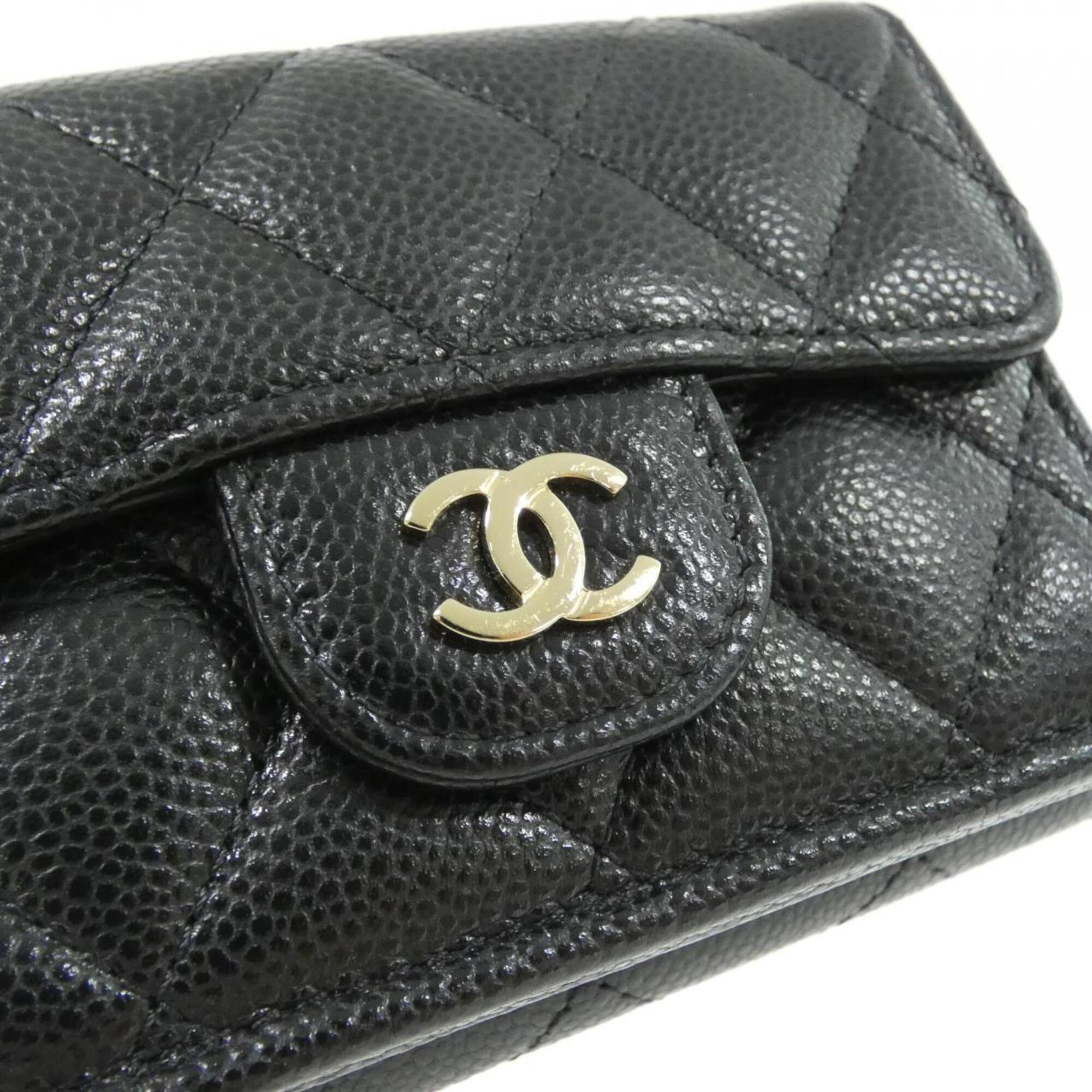 Chanel Black Bordeaux Grained Calfskin Wallet (Tri-Fold) (Pre-Owned)