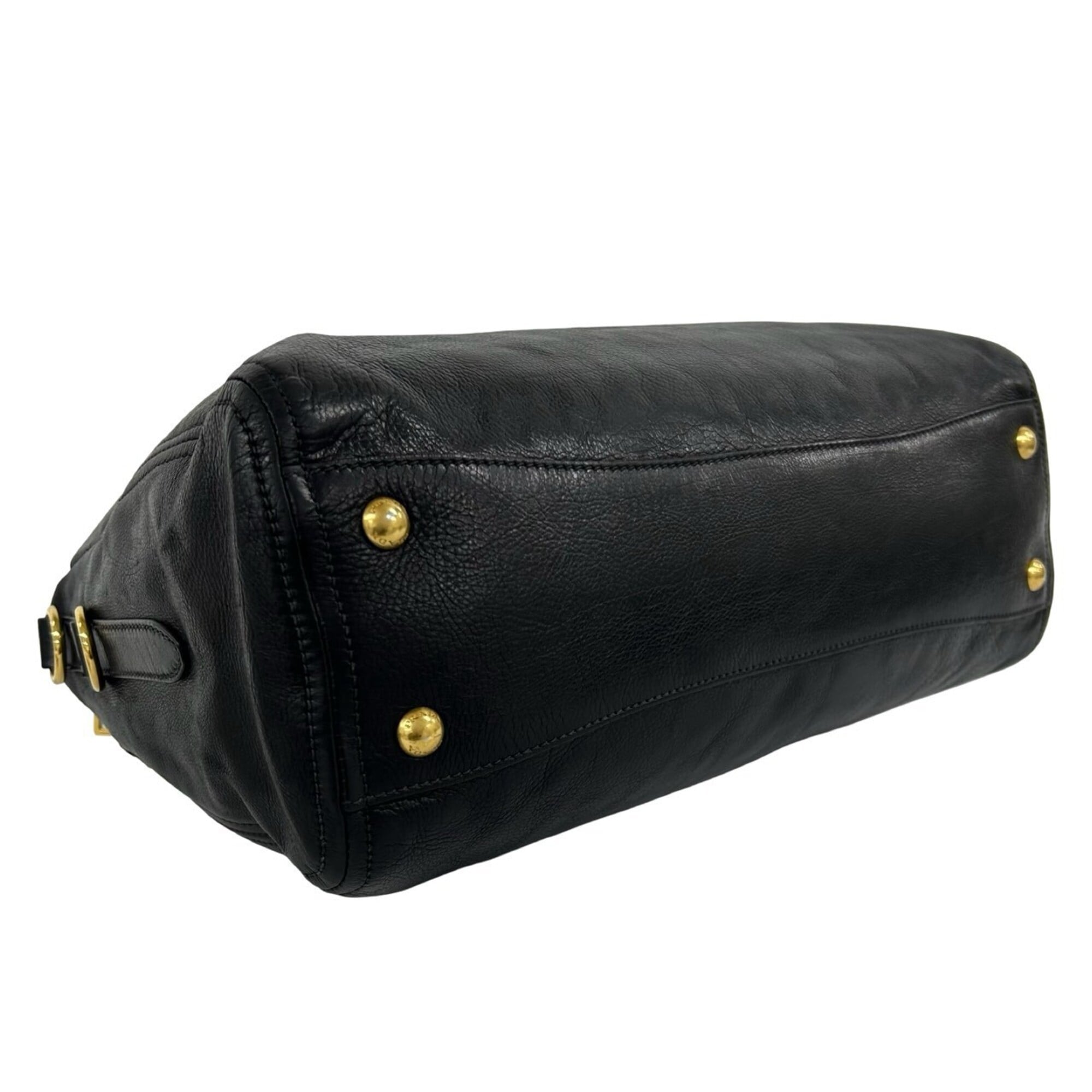 Prada Black Leather Boston Bag Handbag Shoulder Bag (Pre-Owned)