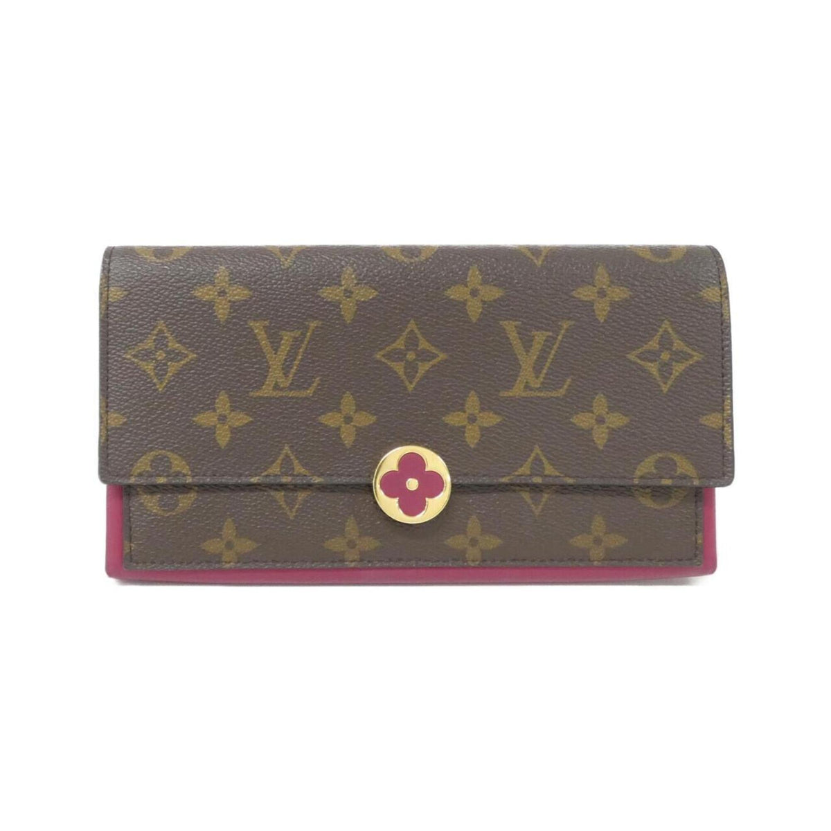 Louis Vuitton Brown Fuchsia Coated Canvas Long Wallet (Bi-Fold) (Pre-Owned)