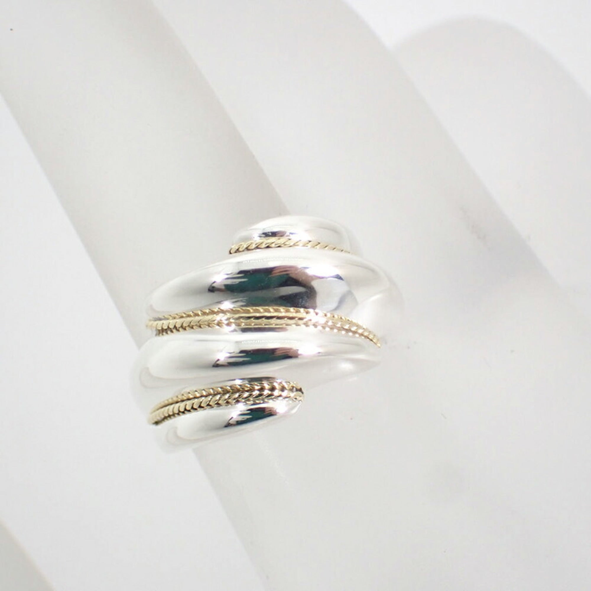 Tiffany Silver Yellow Gold Yellow Gold (18K) Sterling Silver 925 Band Ring (Pre-Owned)