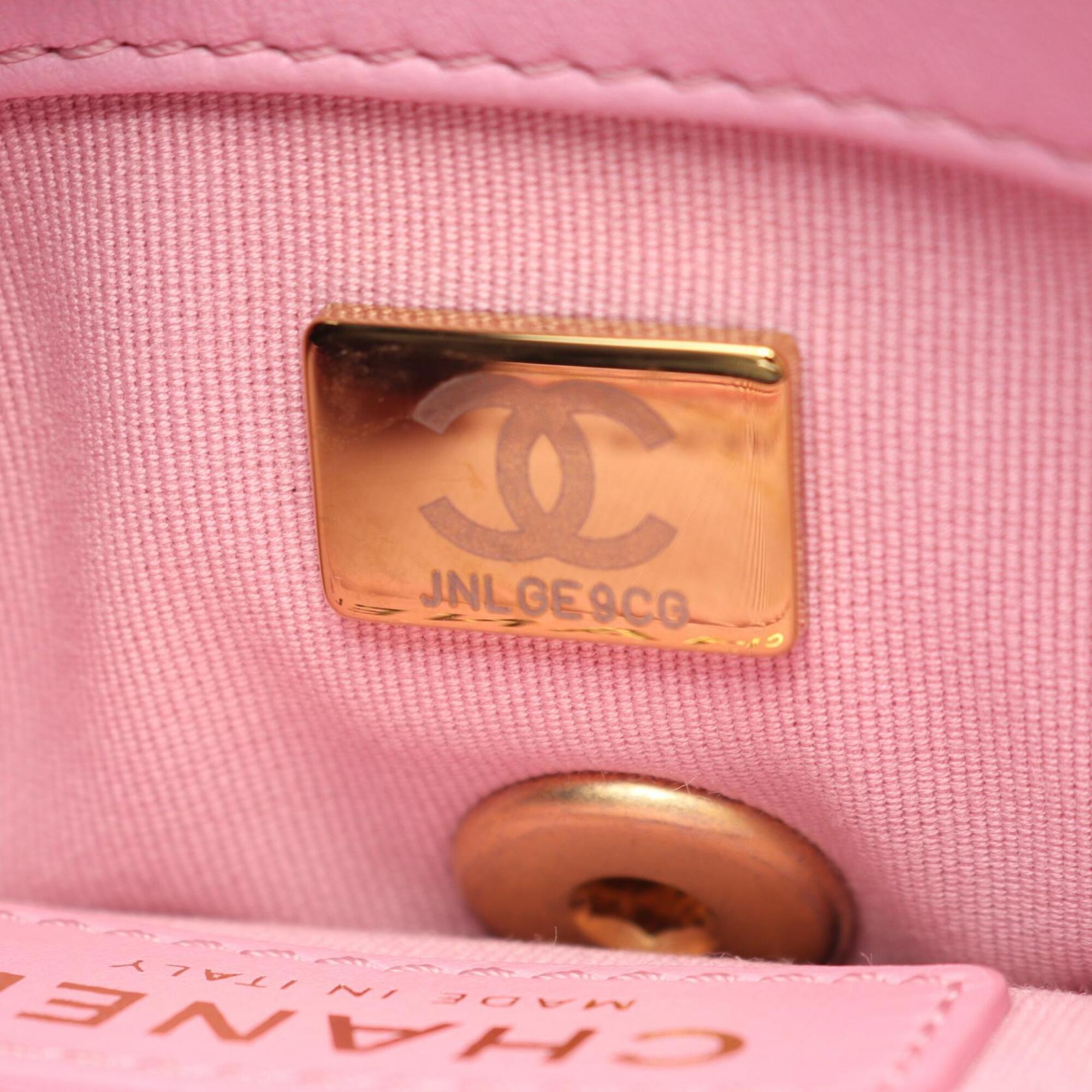 Chanel Beige Black Pink Leather Handbag Shoulder Bag (Pre-Owned)