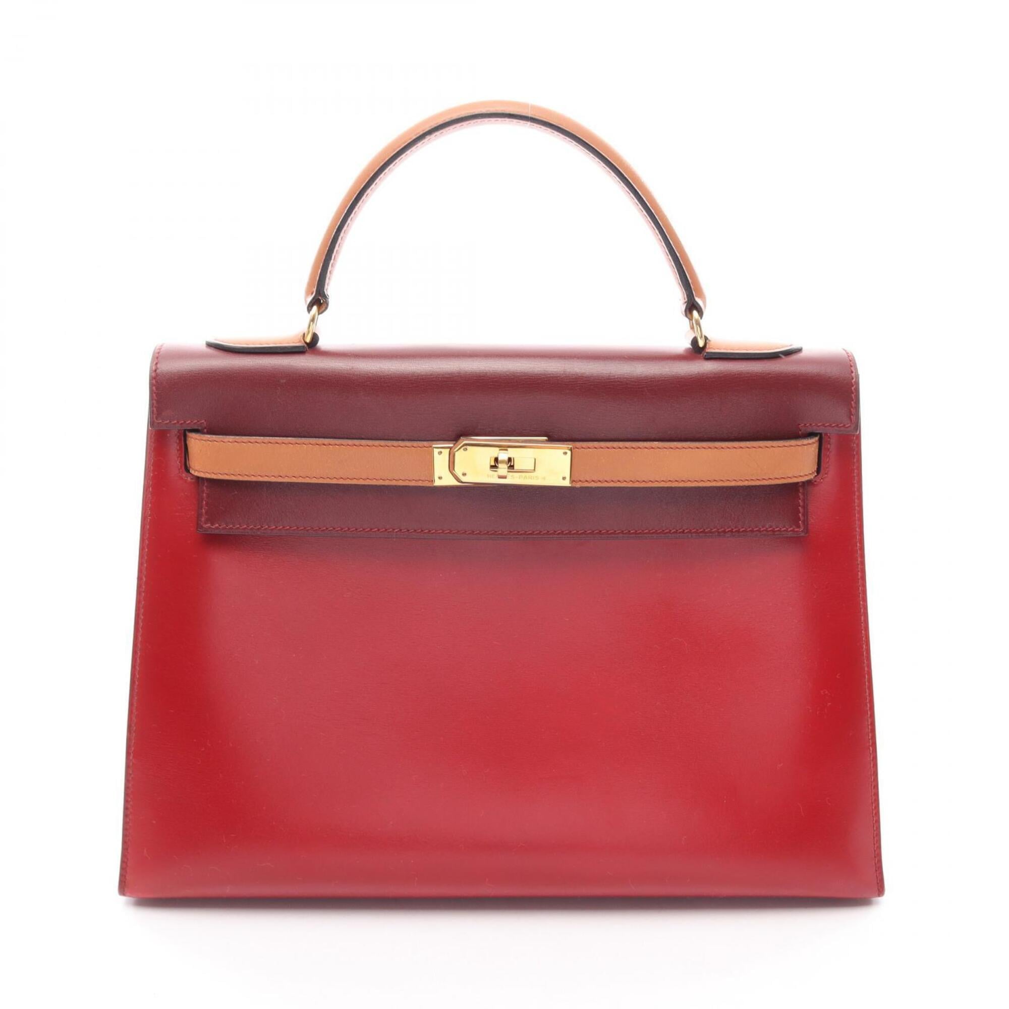 Hermes Bordeaux Brown Natural Red Color Rouge H Rouge Vif Box Calf Leather Chamonix Leather Leather Handbag (Pre-Owned)