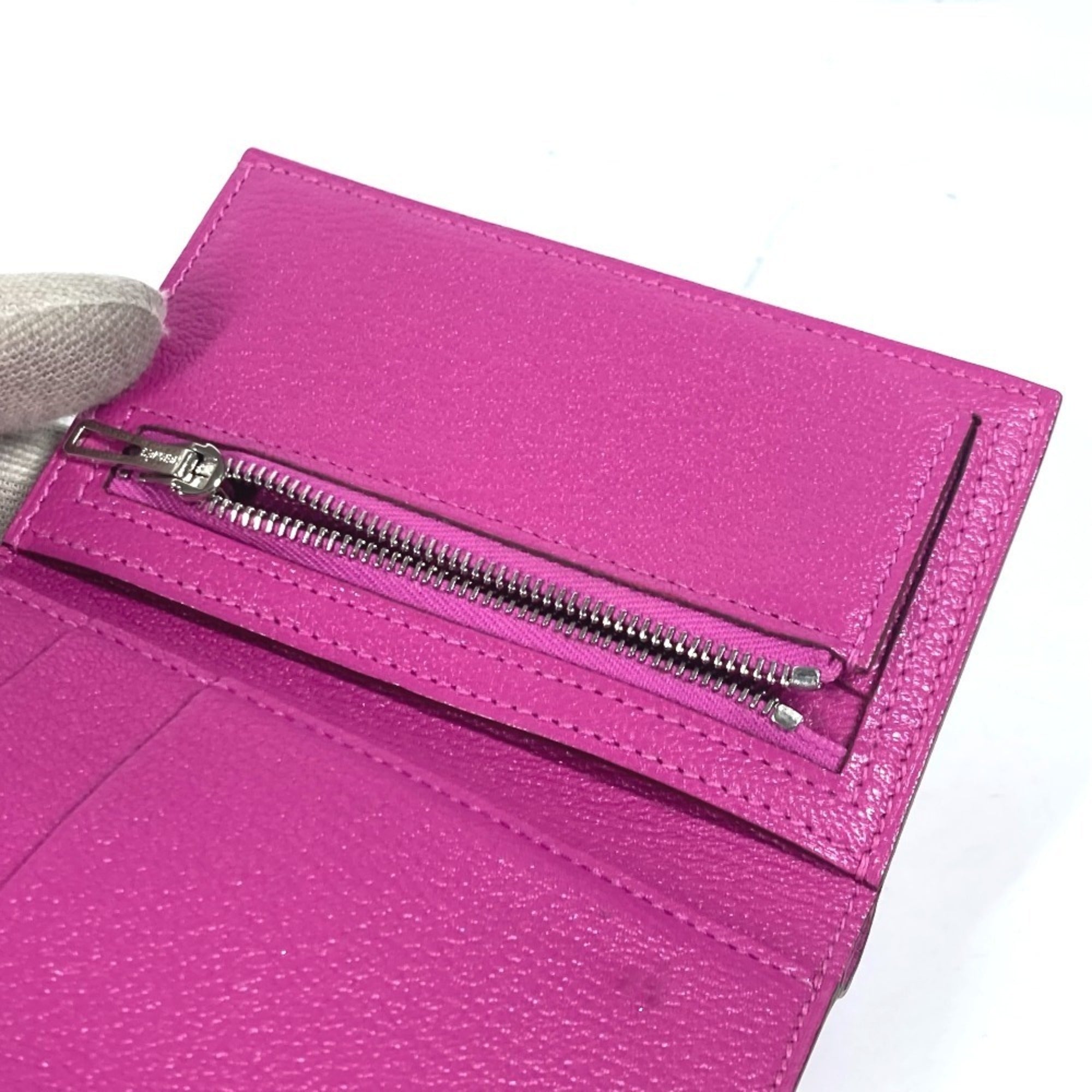 Hermes Pink Purple Chevre Leather Wallet (Tri-Fold) (Pre-Owned)