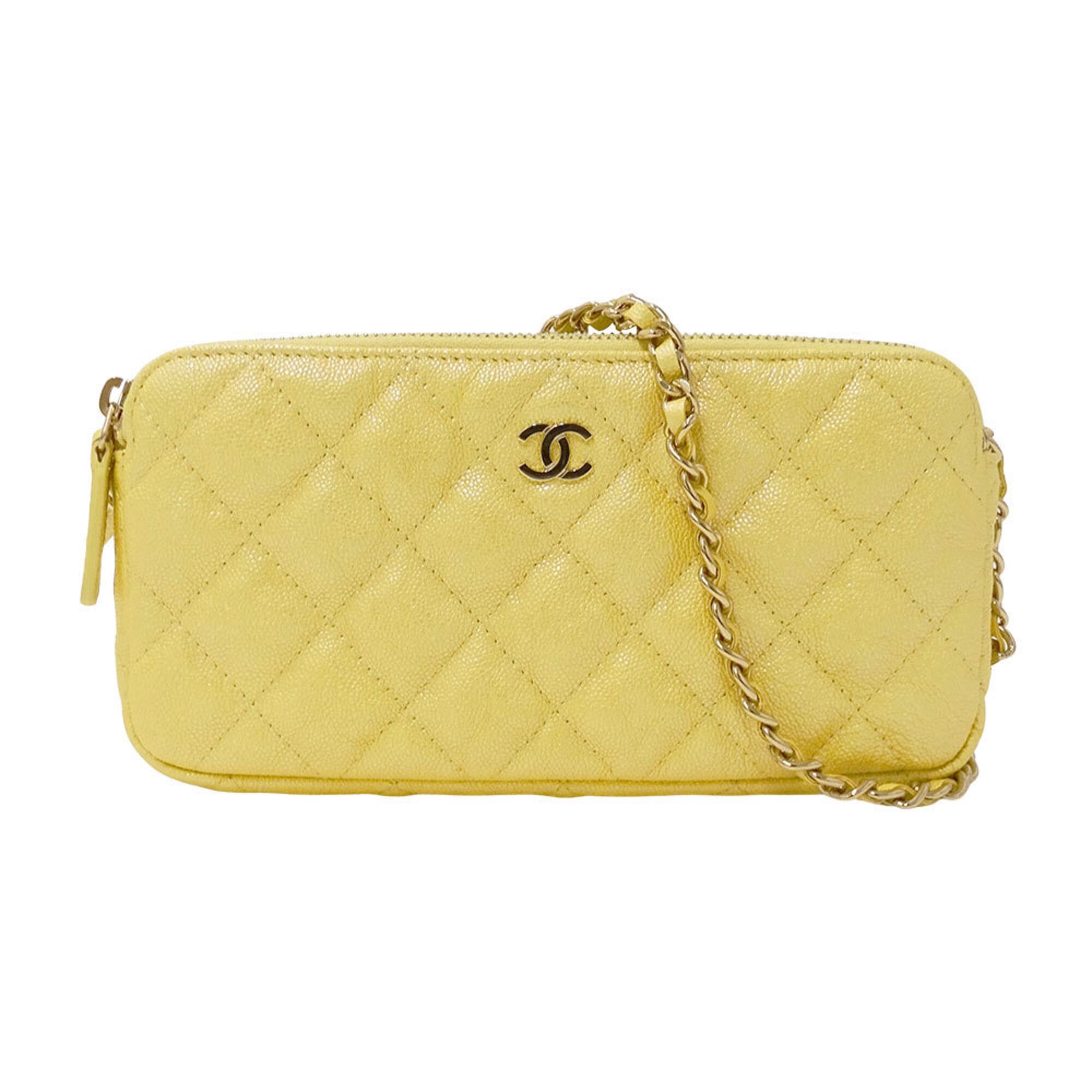 Chanel Yellow Grained Calfskin Chain/Shoulder Wallet (Pre-Owned)