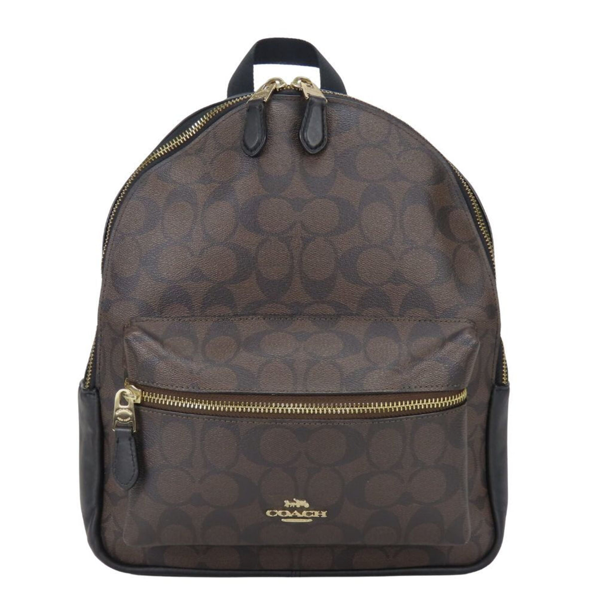 Coach Signature Black Dark Brown Pvc Leather Backpack (Pre-Owned)