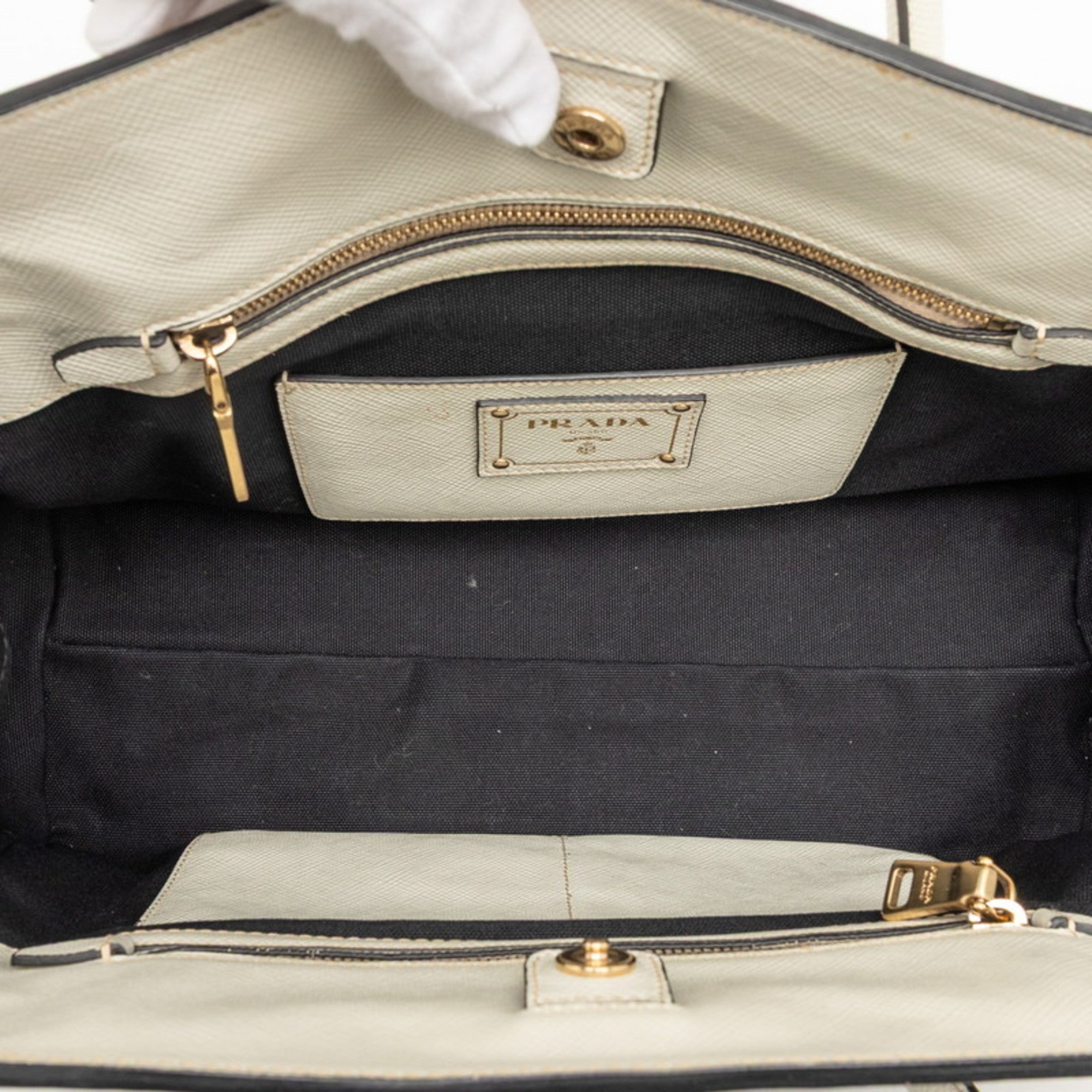 Prada Black White Canvas Leather Handbag (Pre-Owned)