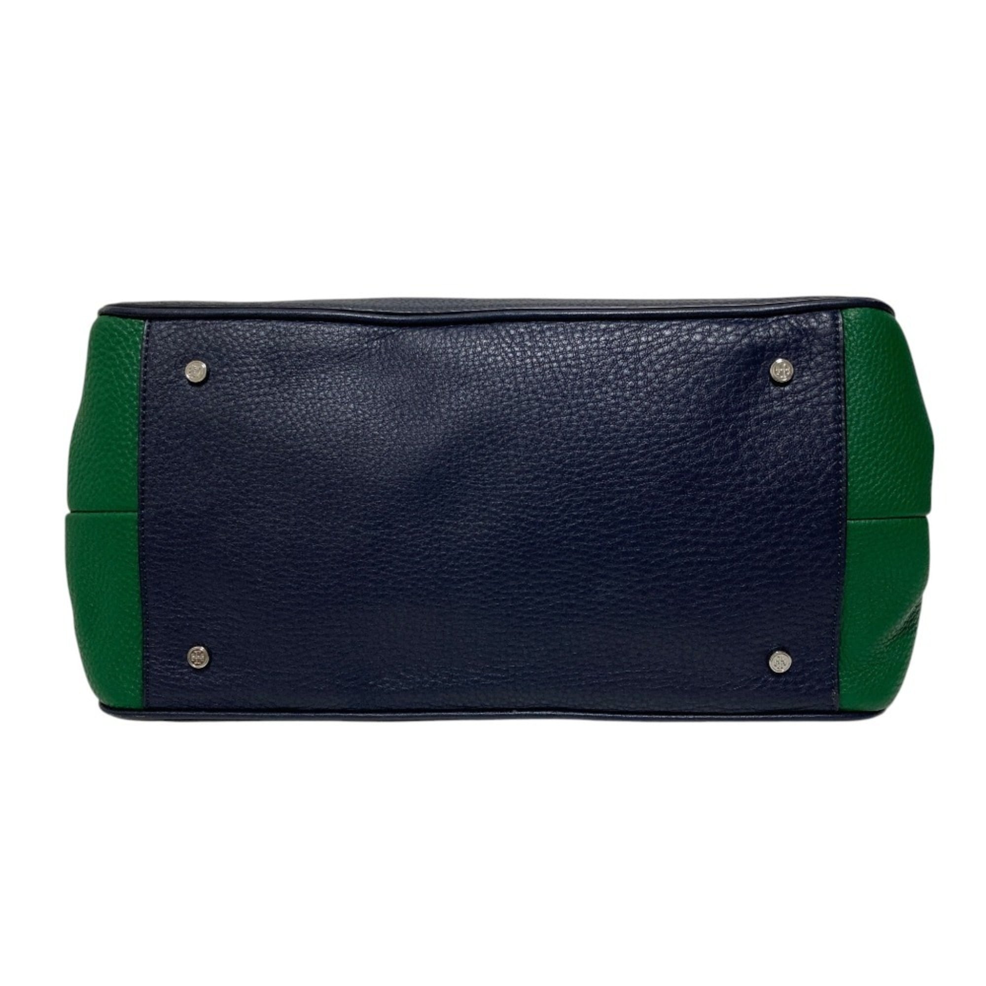 Tory Burch Green Navy Leather Shoulder Bag (Pre-Owned)
