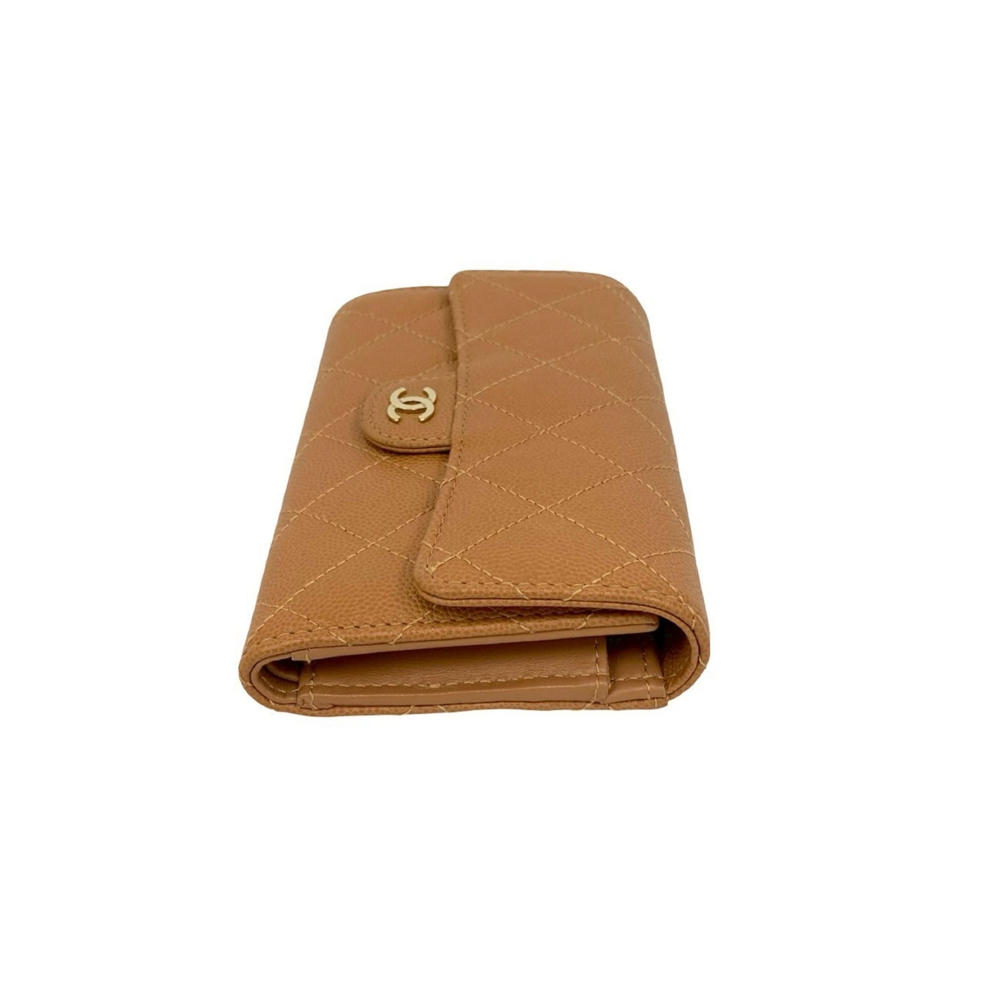 Chanel Beige Grained Calfskin Wallet (Tri-Fold) (Pre-Owned)