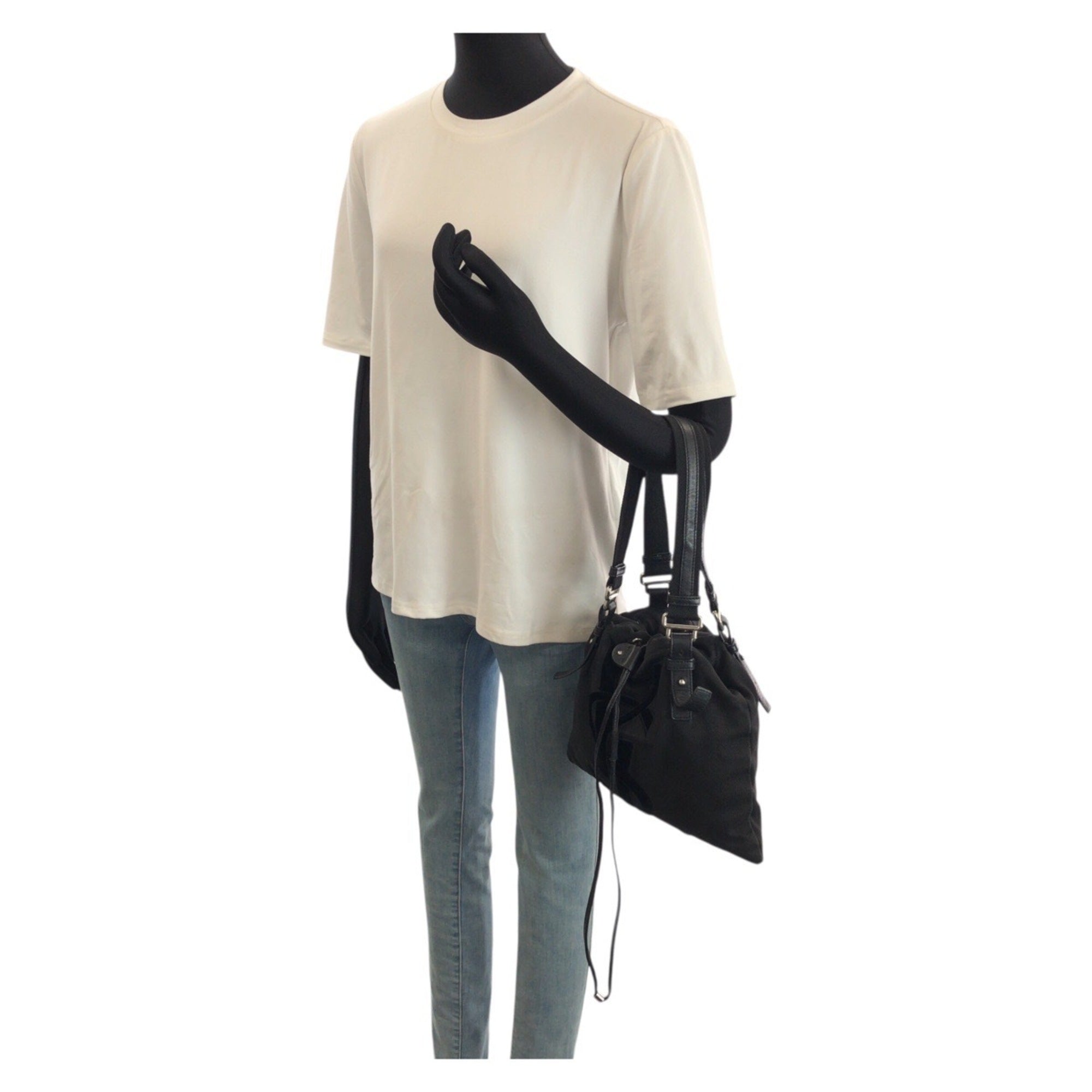 Yves Saint Laurent Black Canvas Leather Shoulder Bag Tote Bag (Pre-Owned)