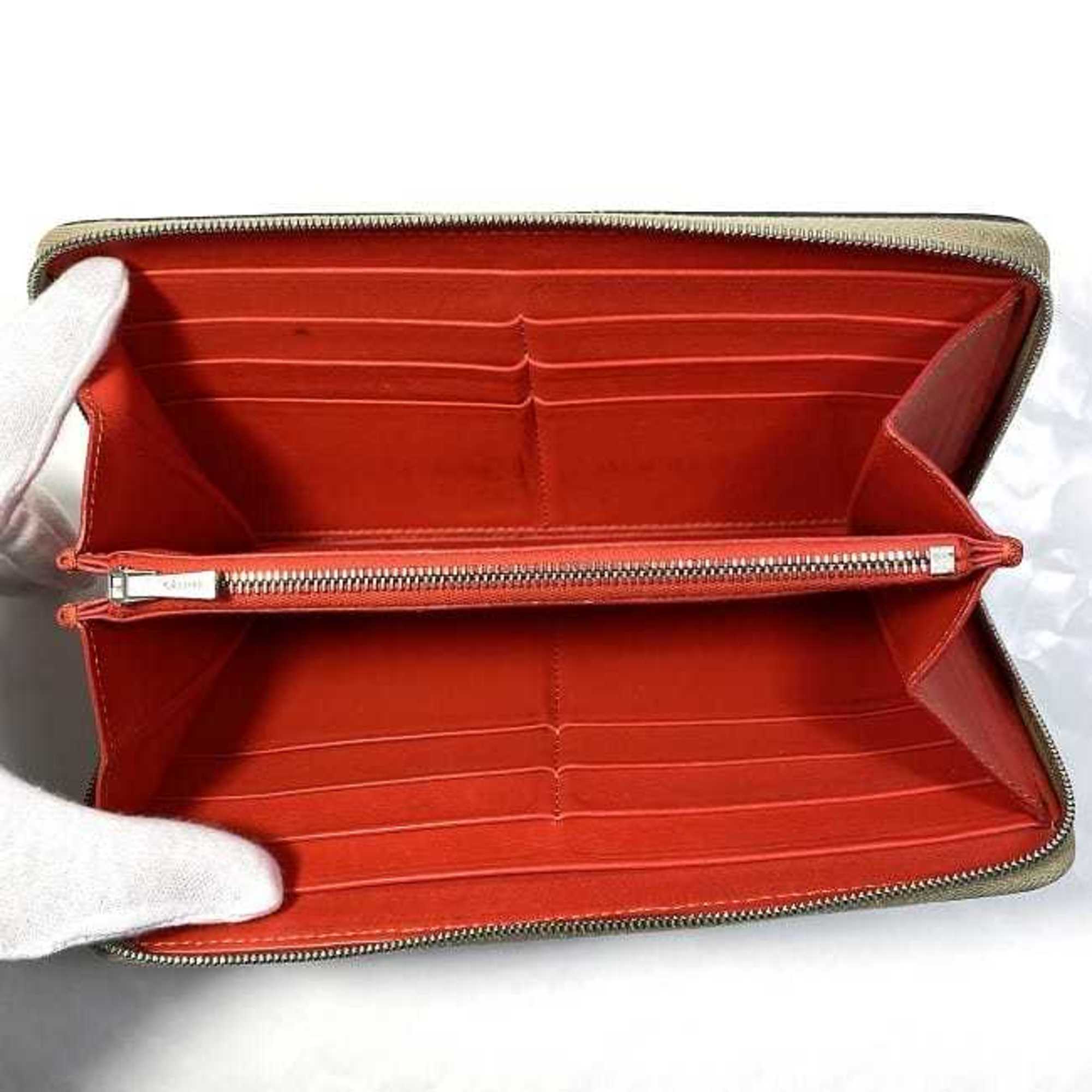 Celine Beige Red Color Silver Leather Long Wallet (Bi-Fold) (Pre-Owned)