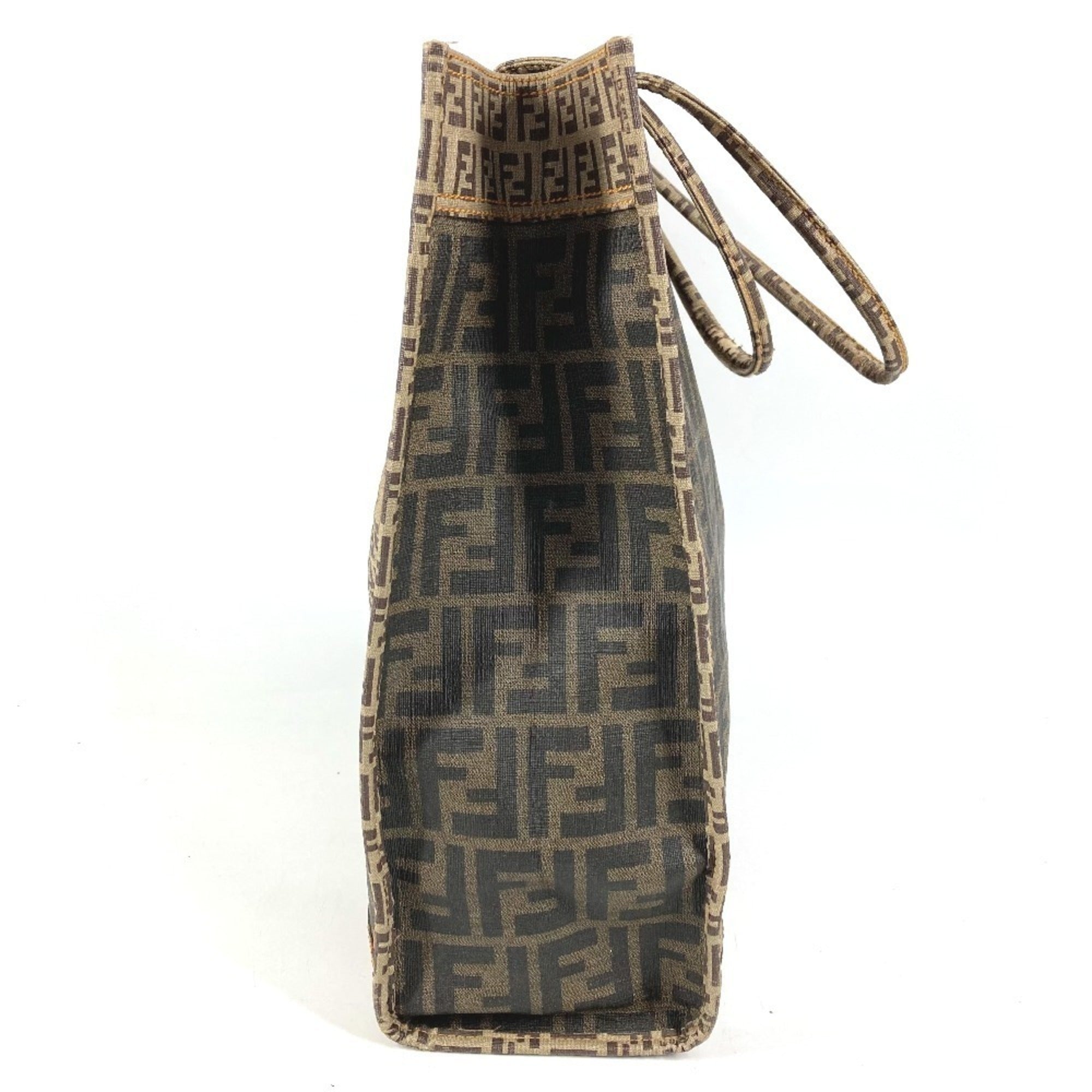 Fendi Zucca Beige Brown Coated Canvas Shoulder Bag Tote Bag (Pre-Owned)