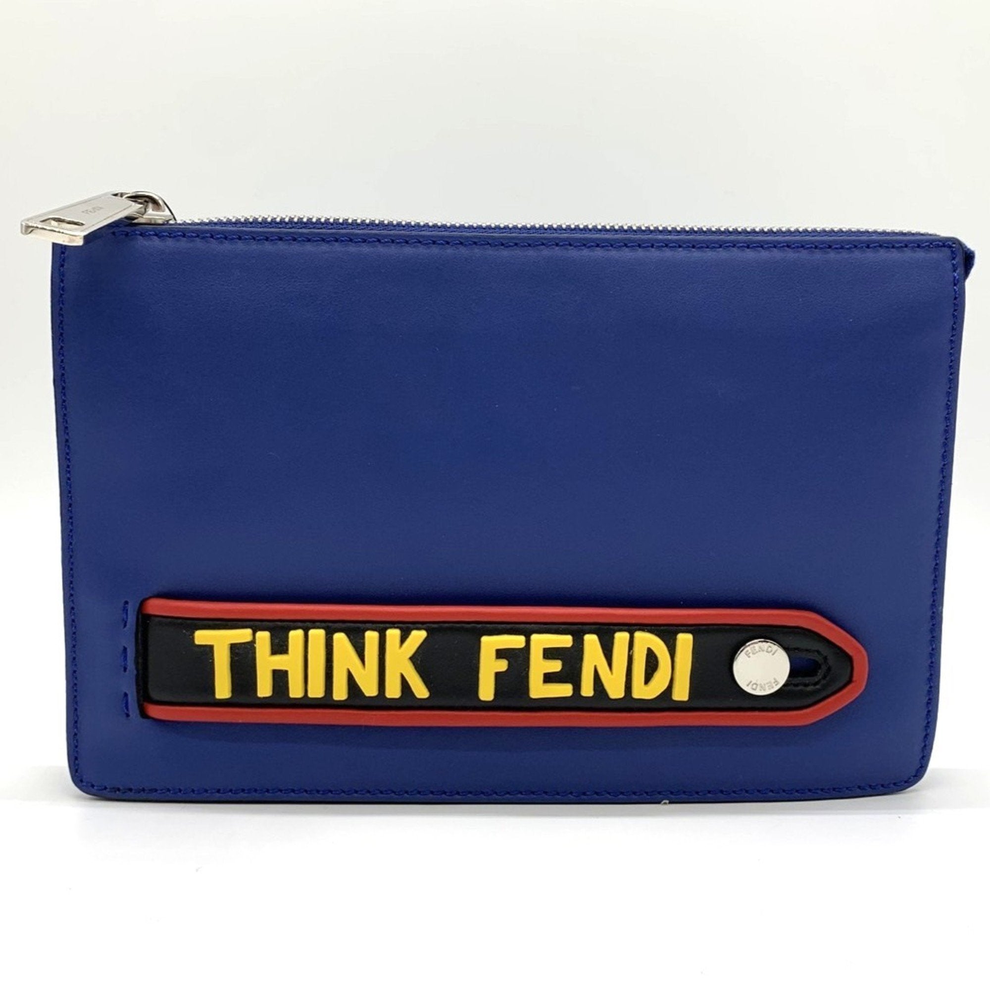 Fendi Blue Leather Clutch Bag Pouch (Pre-Owned)
