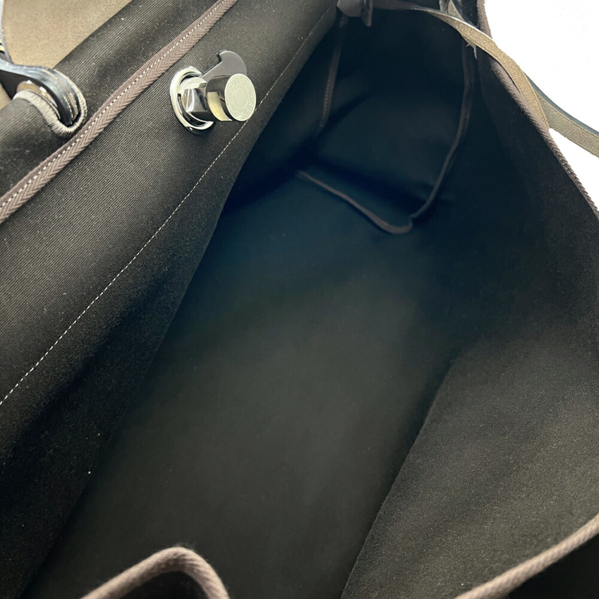 Hermes Brown Canvas Leather Pouch Tote Bag (Pre-Owned)