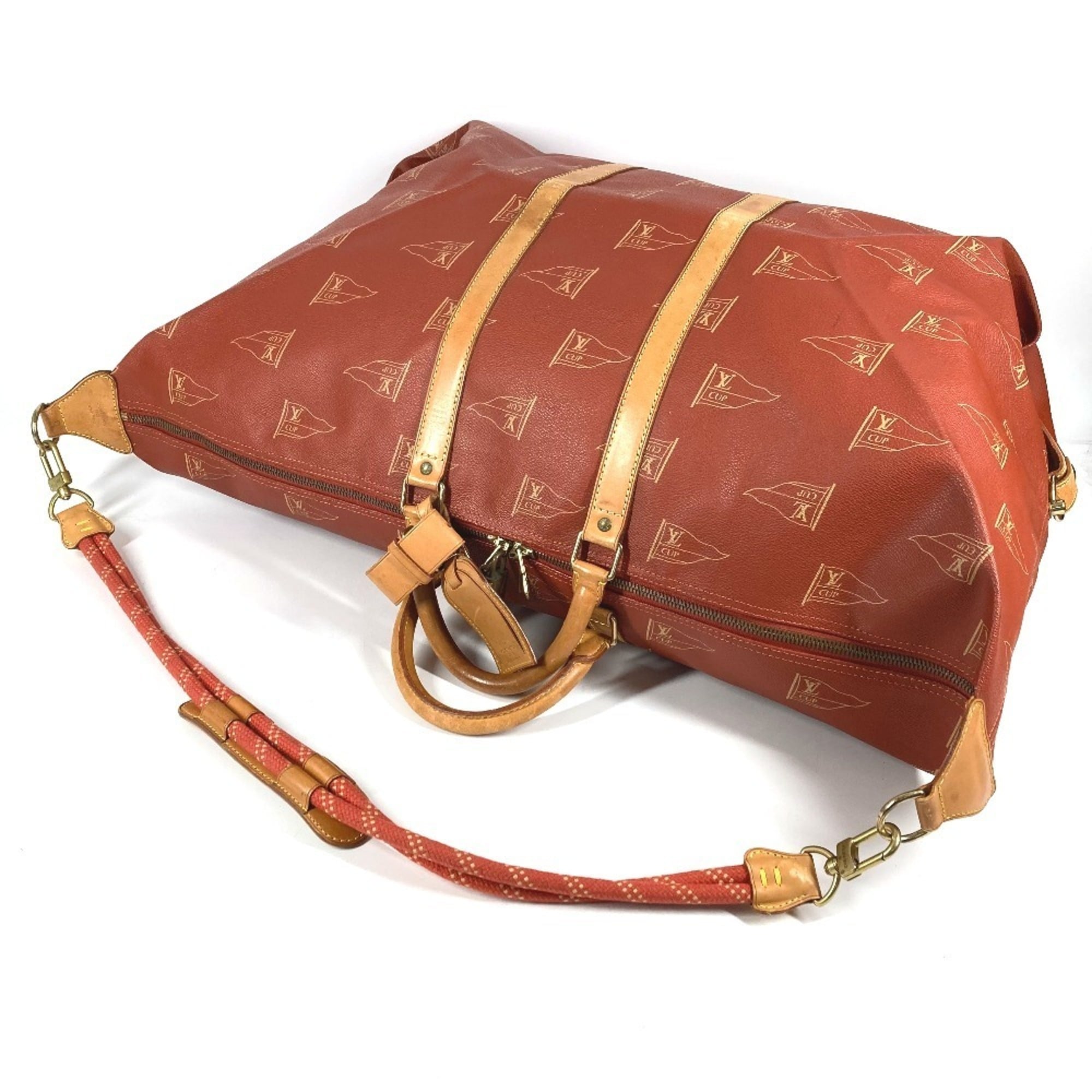 Louis Vuitton Galle Red Color Leather Canvas Boston Bag Handbag Shoulder Bag (Pre-Owned)