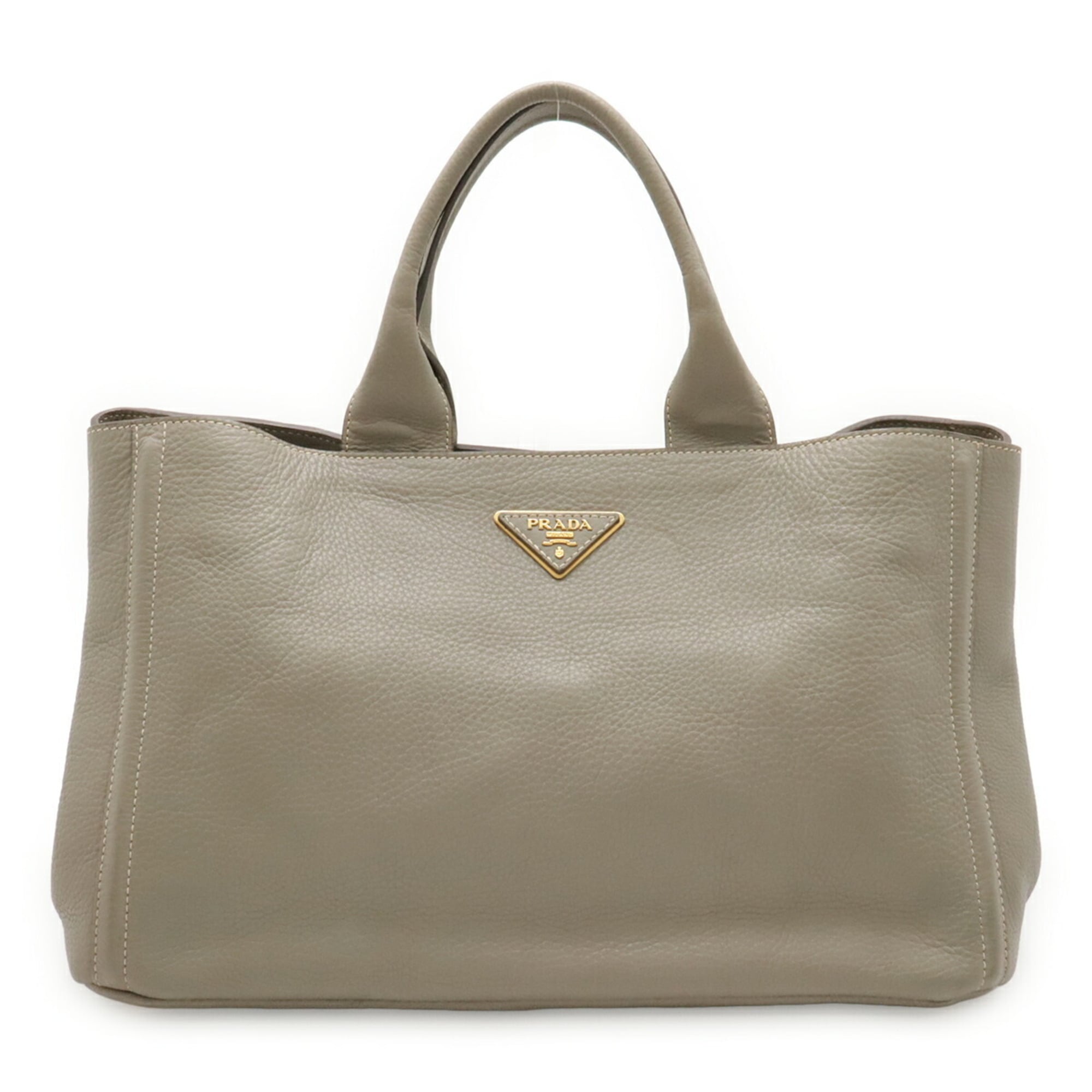 Prada Canapa Gray Leather Handbag Tote Bag (Pre-Owned)