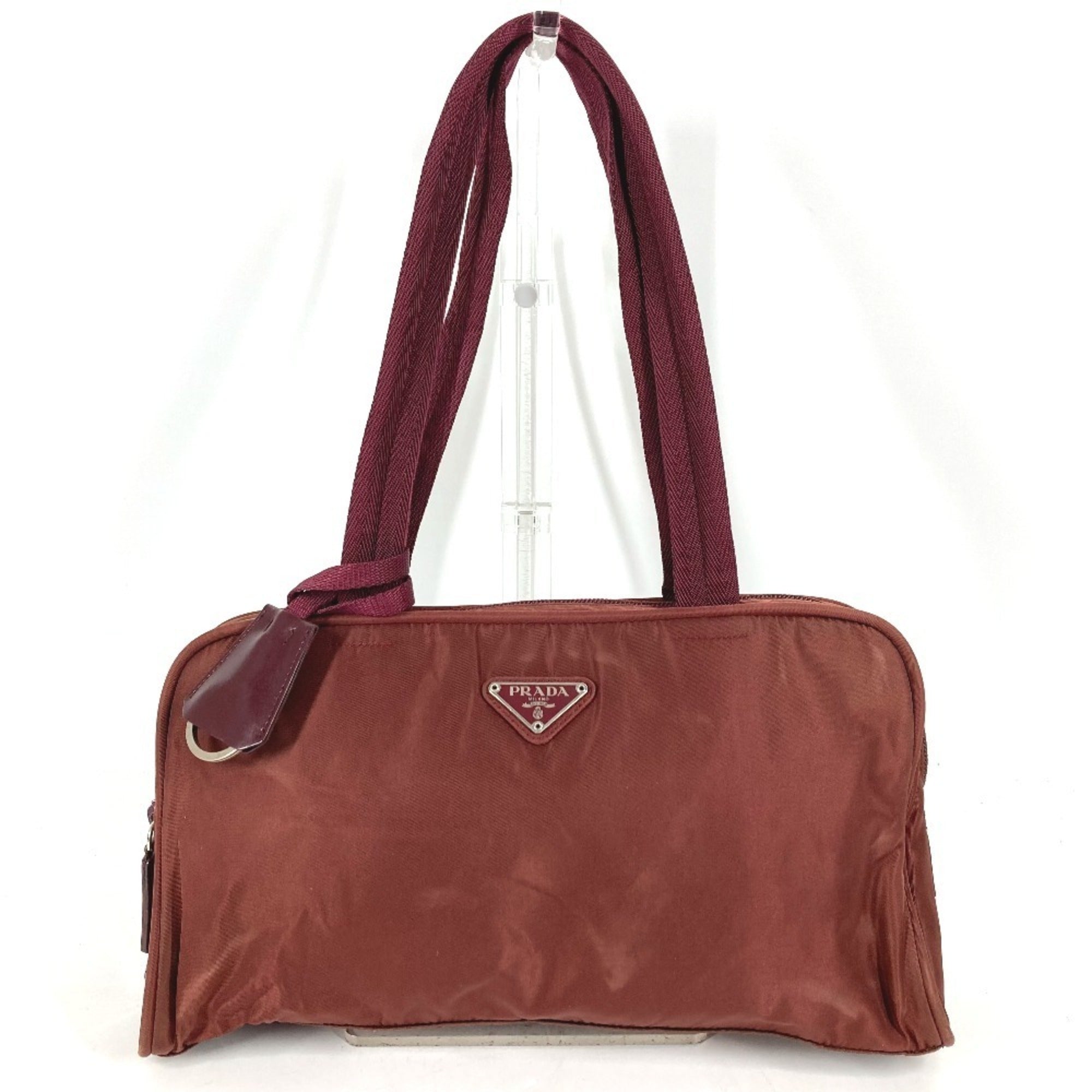Prada Red Color Nylon Boston Bag Shoulder Bag Tote Bag (Pre-Owned)