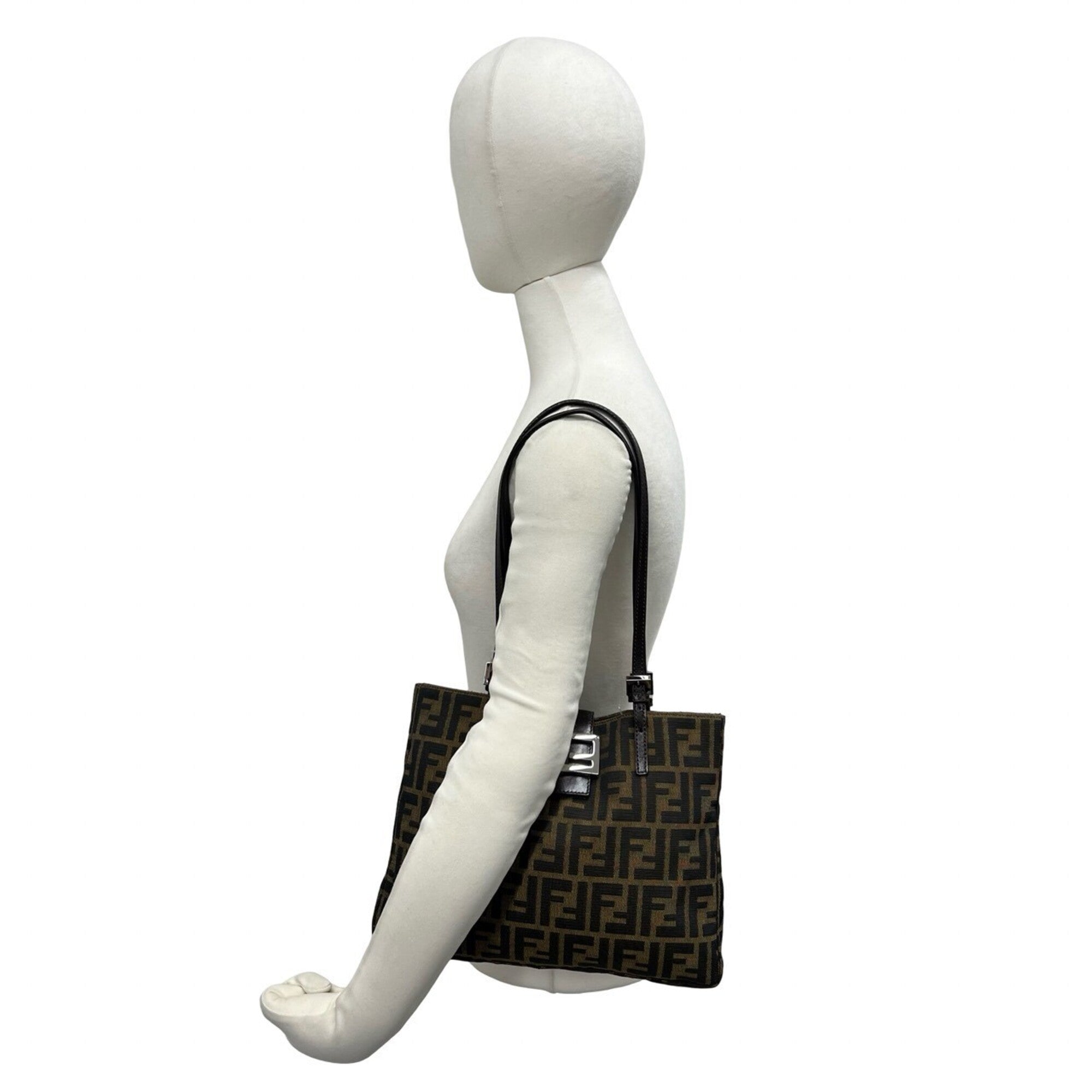 Fendi Black Brown Canvas Leather Shoulder Bag Tote Bag (Pre-Owned)