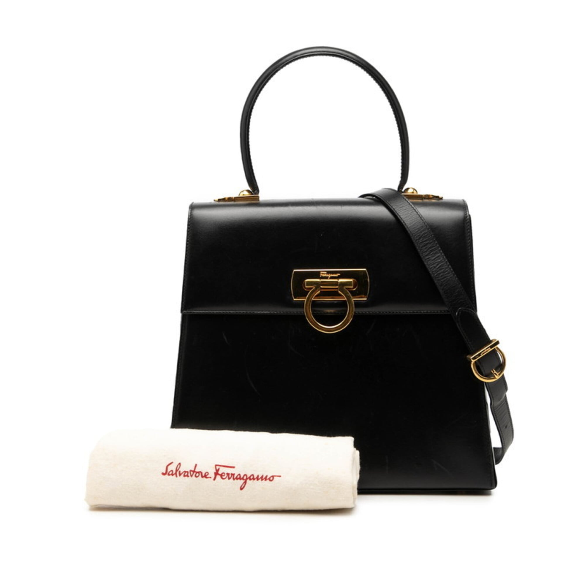Salvatore Ferragamo Black Leather Handbag Shoulder Bag (Pre-Owned)