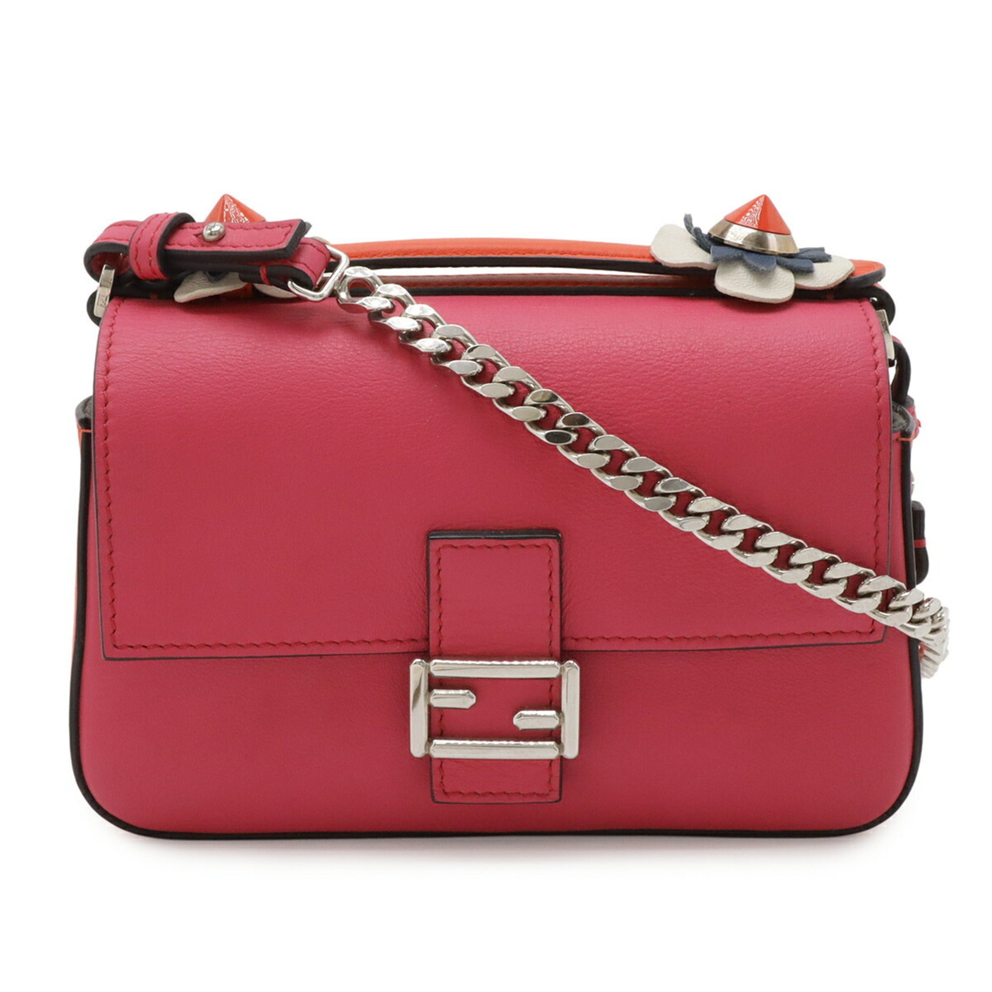Fendi Pink Red Color White Leather Handbag Shoulder Bag (Pre-Owned)