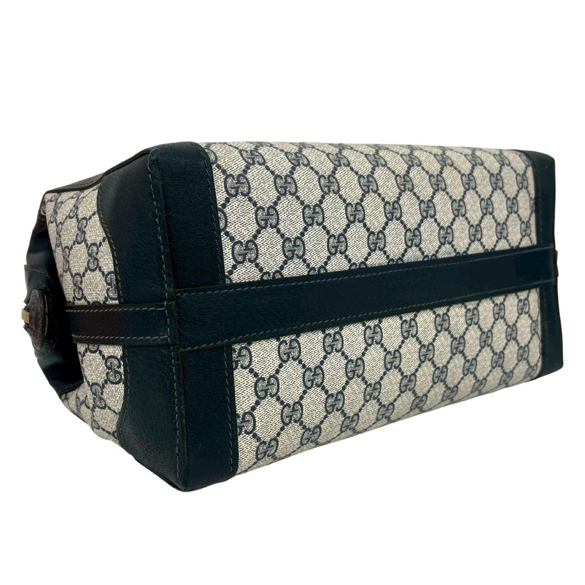 Gucci Navy Pvc Leather Boston Bag Handbag Tote Bag (Pre-Owned)