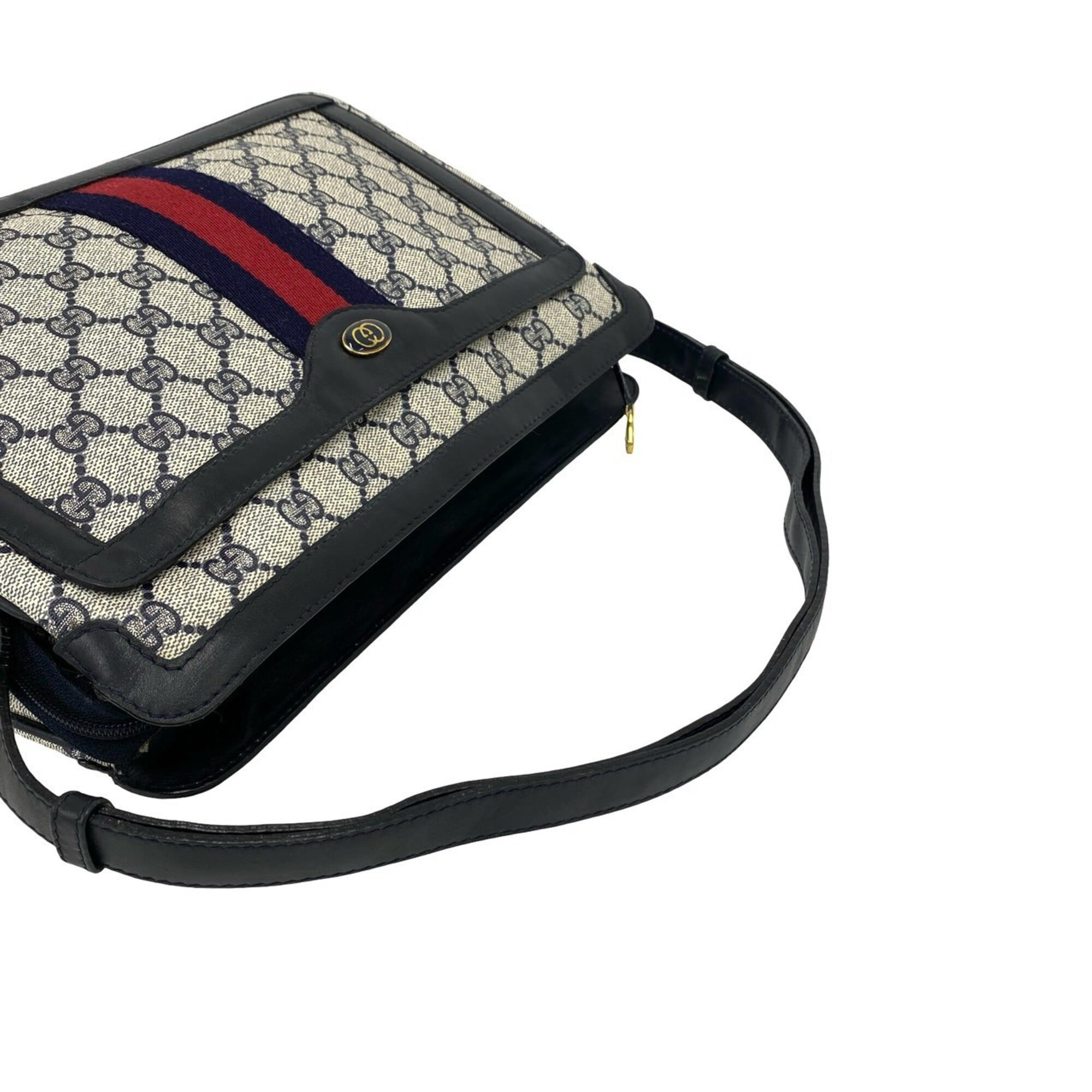 Gucci Navy Red Color Leather Pvc Shoulder Bag (Pre-Owned)