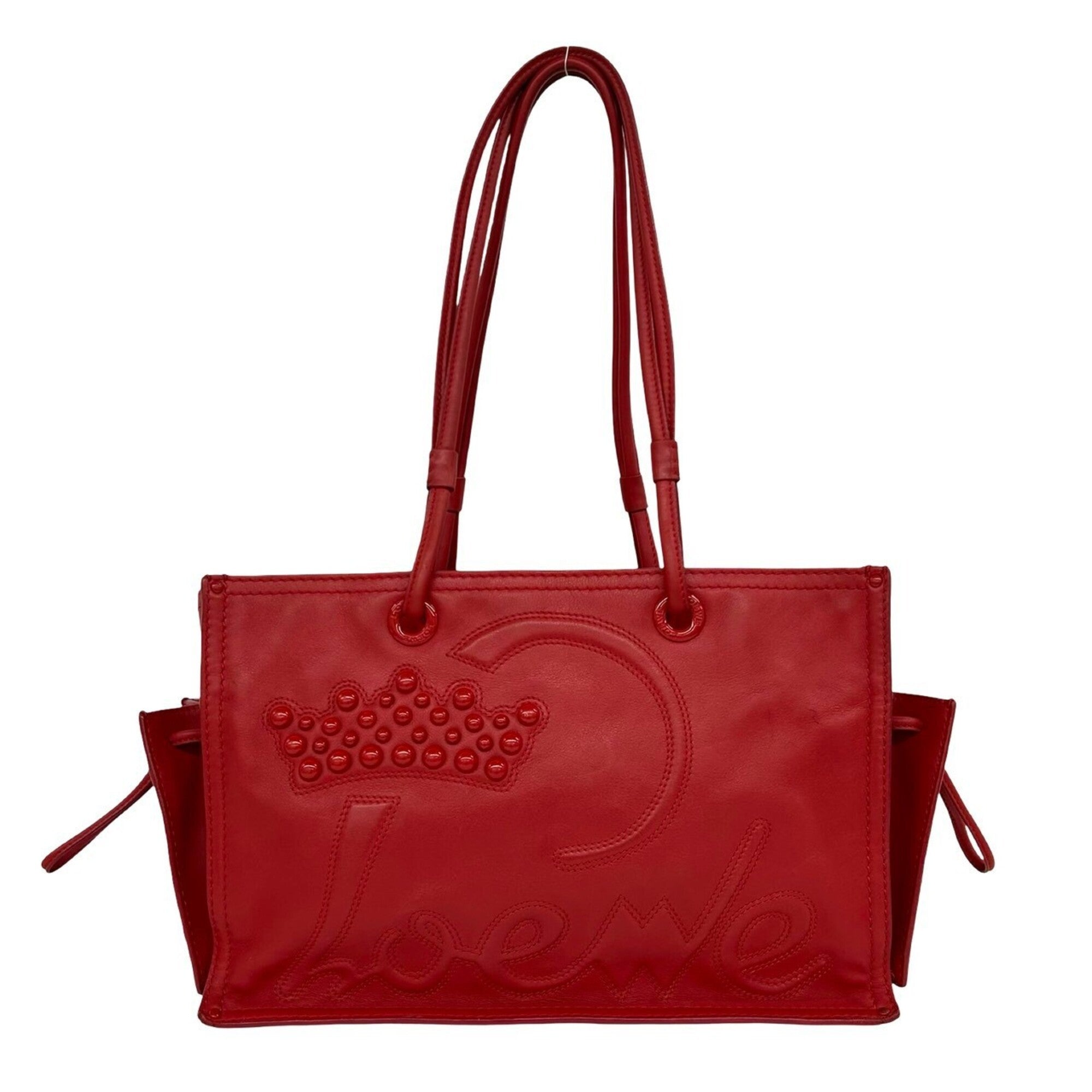 Loewe Red Color Leather Handbag Shoulder Bag Tote Bag (Pre-Owned)