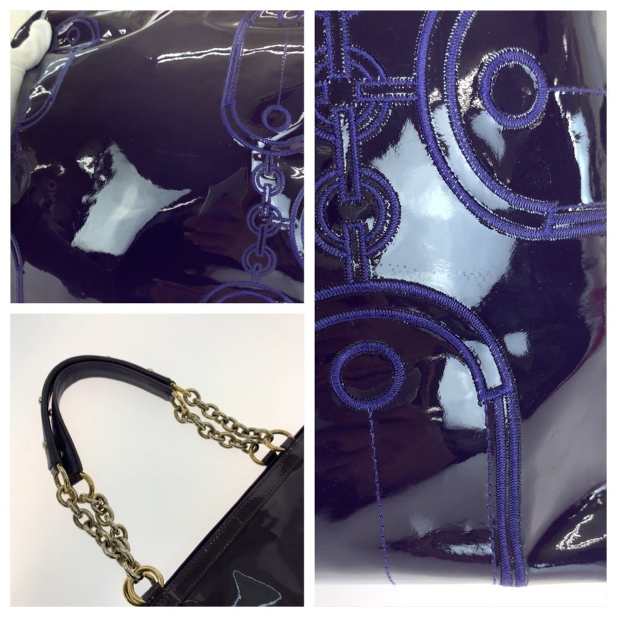 Versace Purple Leather Shoulder Bag Tote Bag (Pre-Owned)