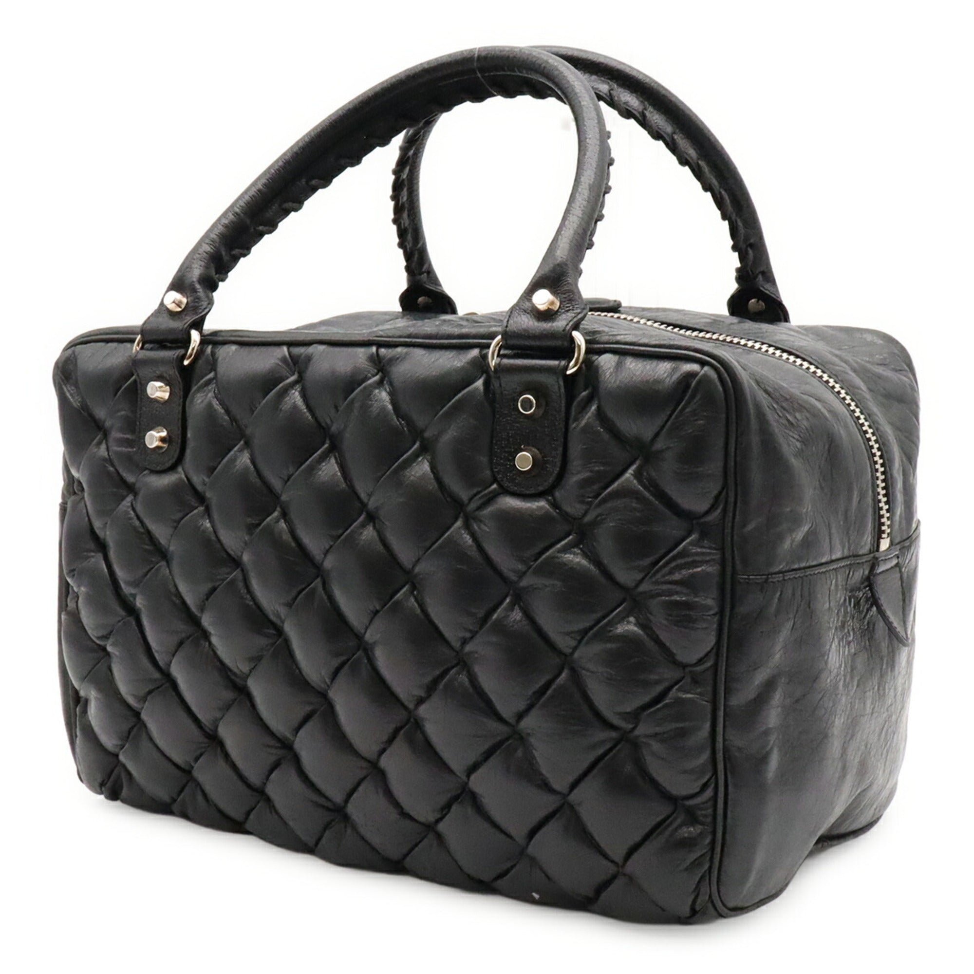 Balenciaga Black Leather Boston Bag Handbag (Pre-Owned)
