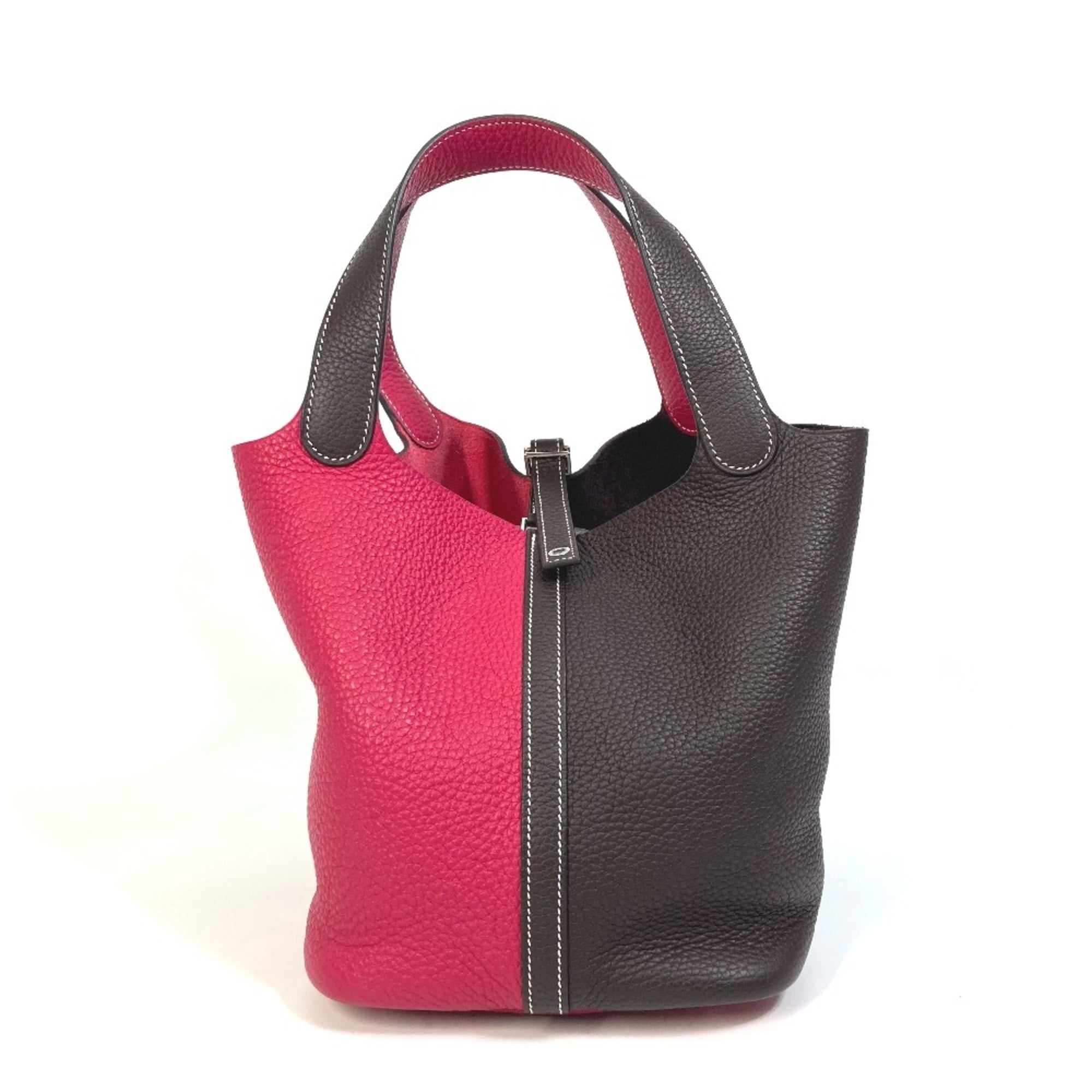 Hermes Picotin Red Brown Taurillon Clemence Leather Handbag Tote Bag (Pre-Owned)