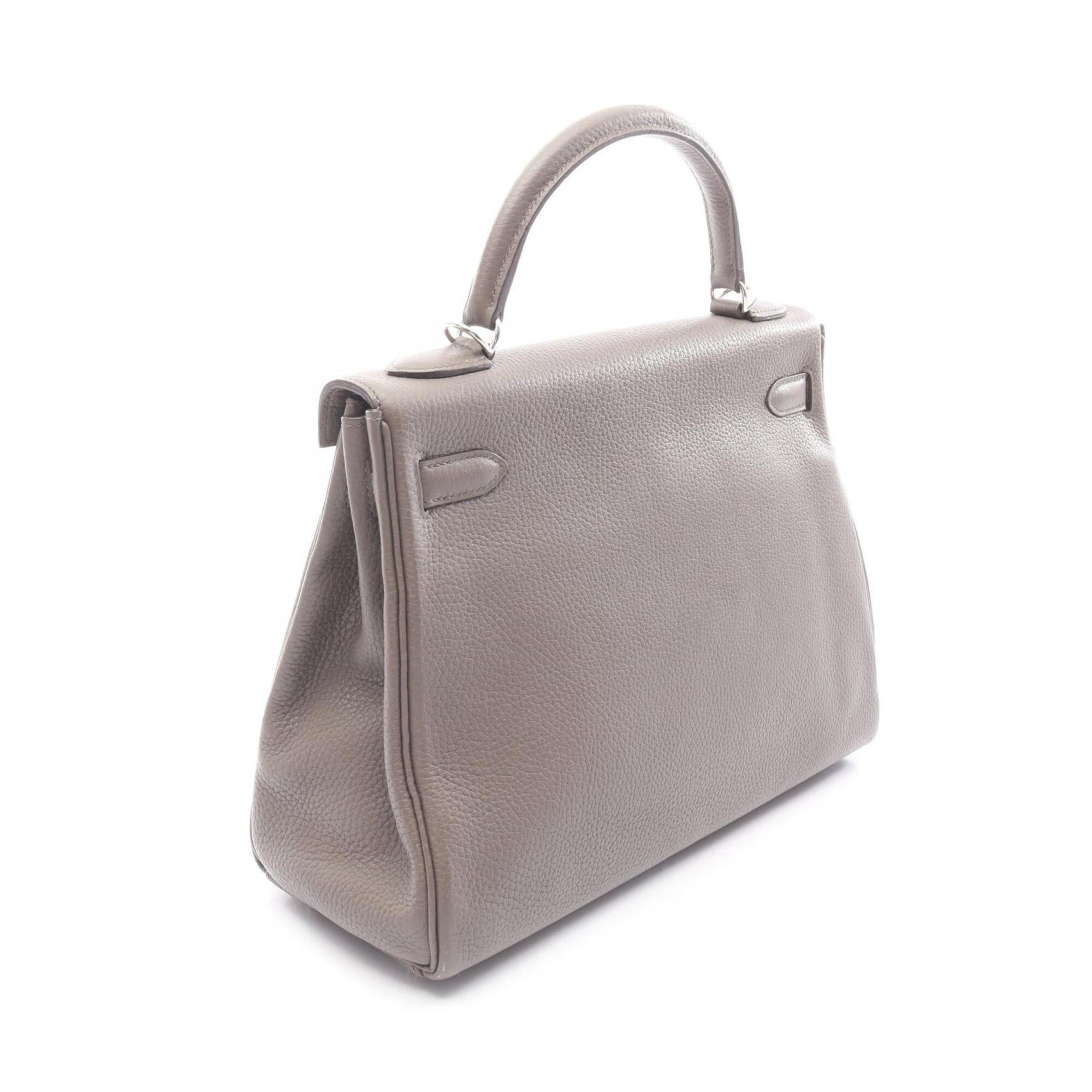 Hermes Etain Gray Taurillon Clemence Leather Handbag (Pre-Owned)