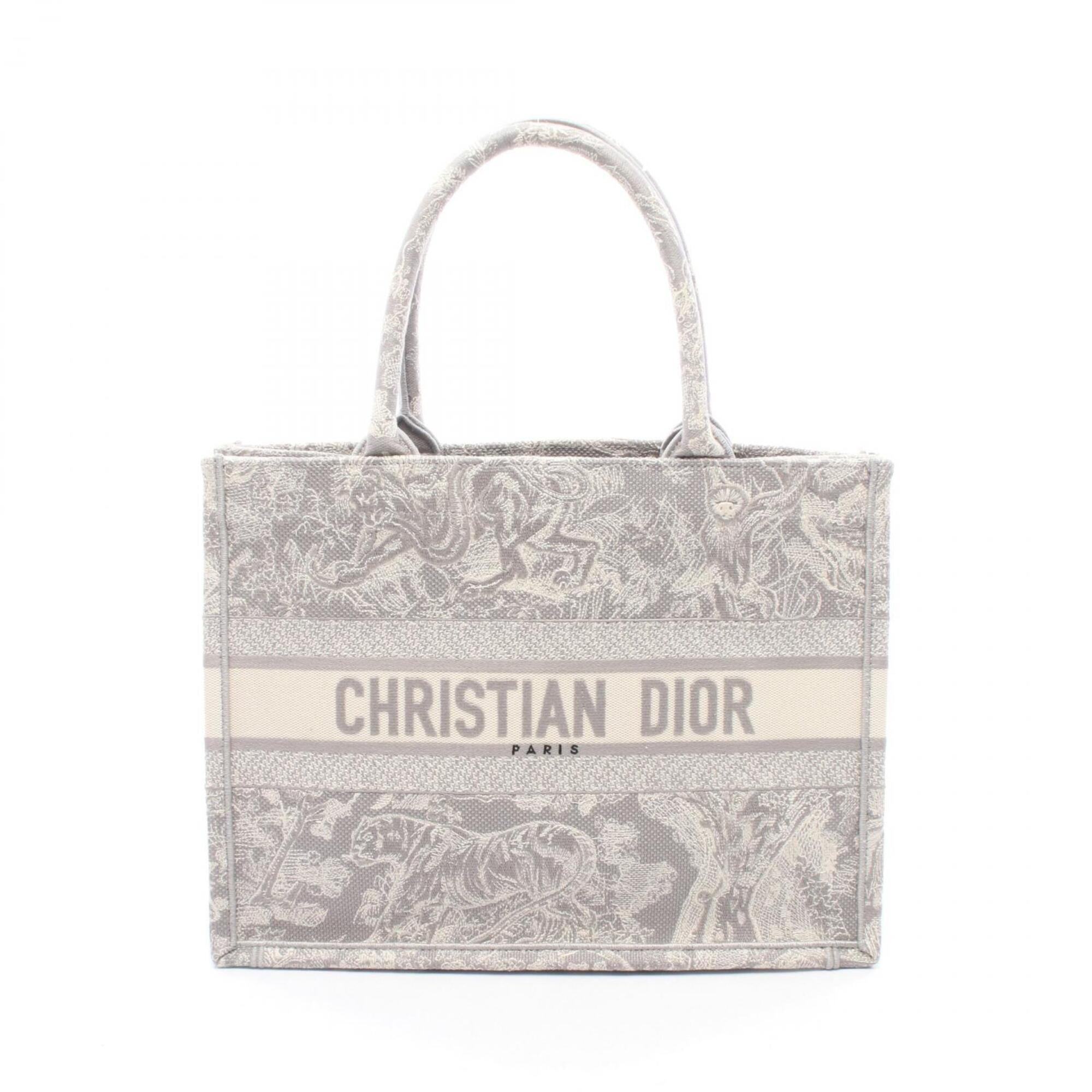 Christian Dior Gray White Canvas Handbag Tote Bag (Pre-Owned)
