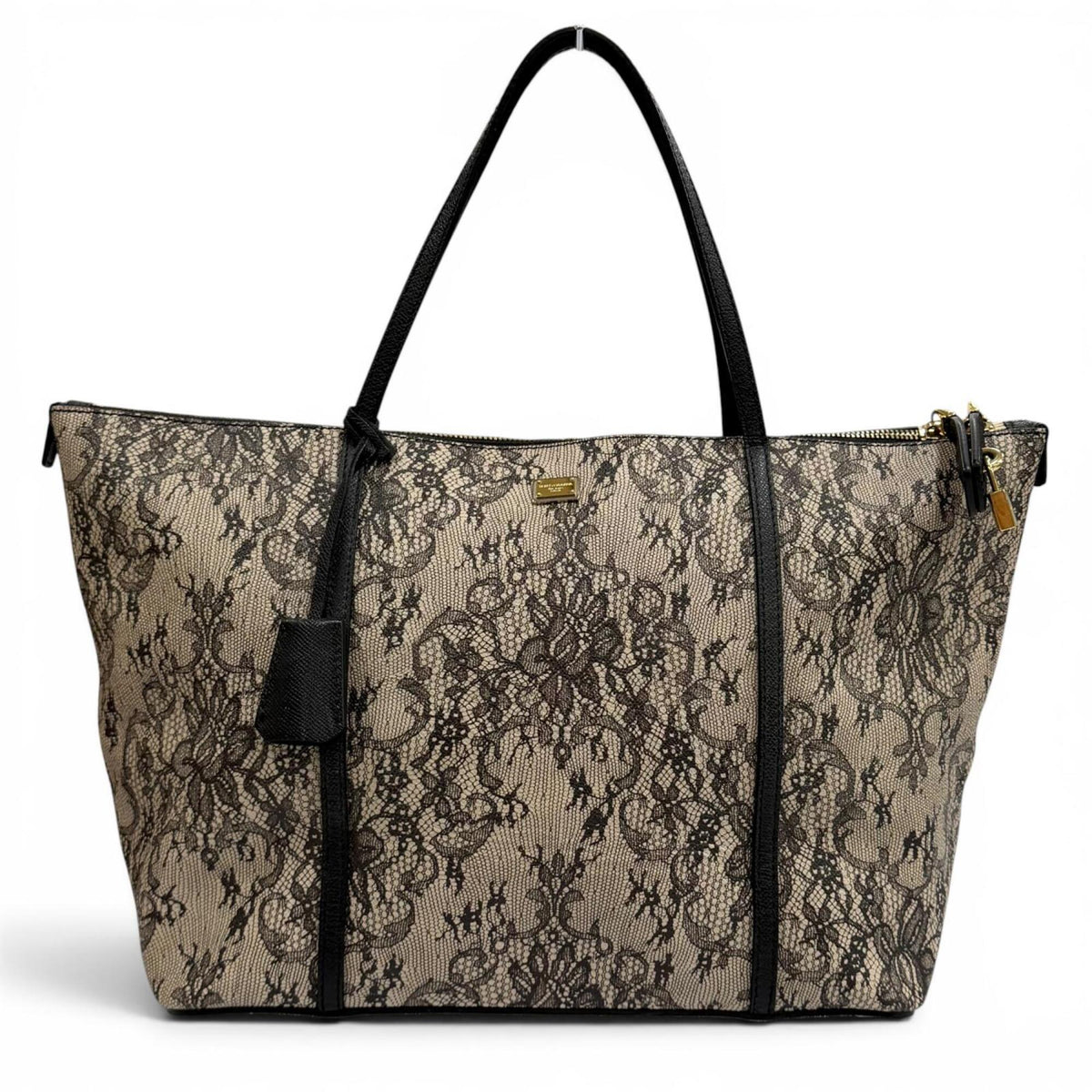 Dolce & Gabbana Beige Black Leather Tote Bag (Pre-Owned)