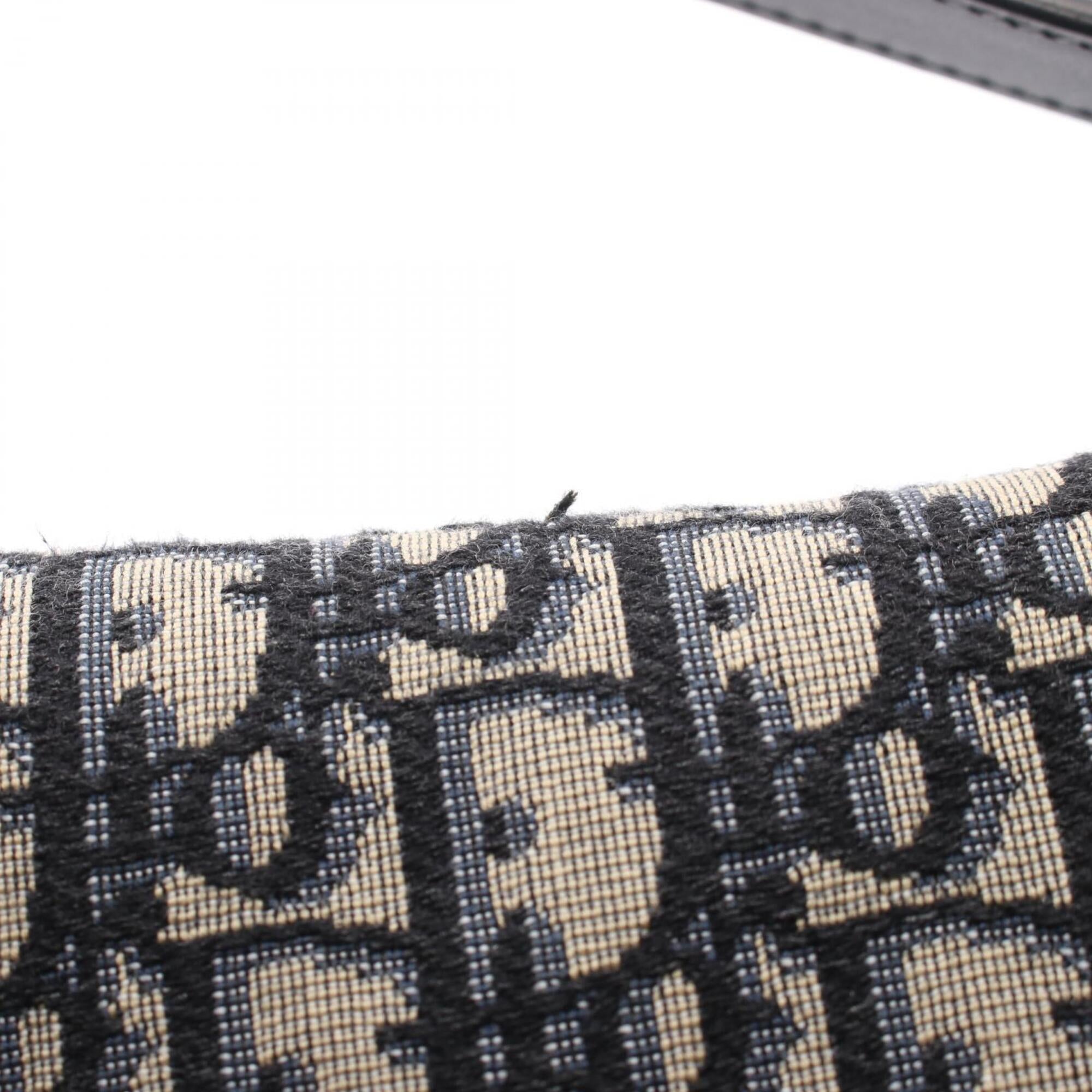 Christian Dior Beige Navy Canvas Leather Handbag Saddle Bag (Pre-Owned)