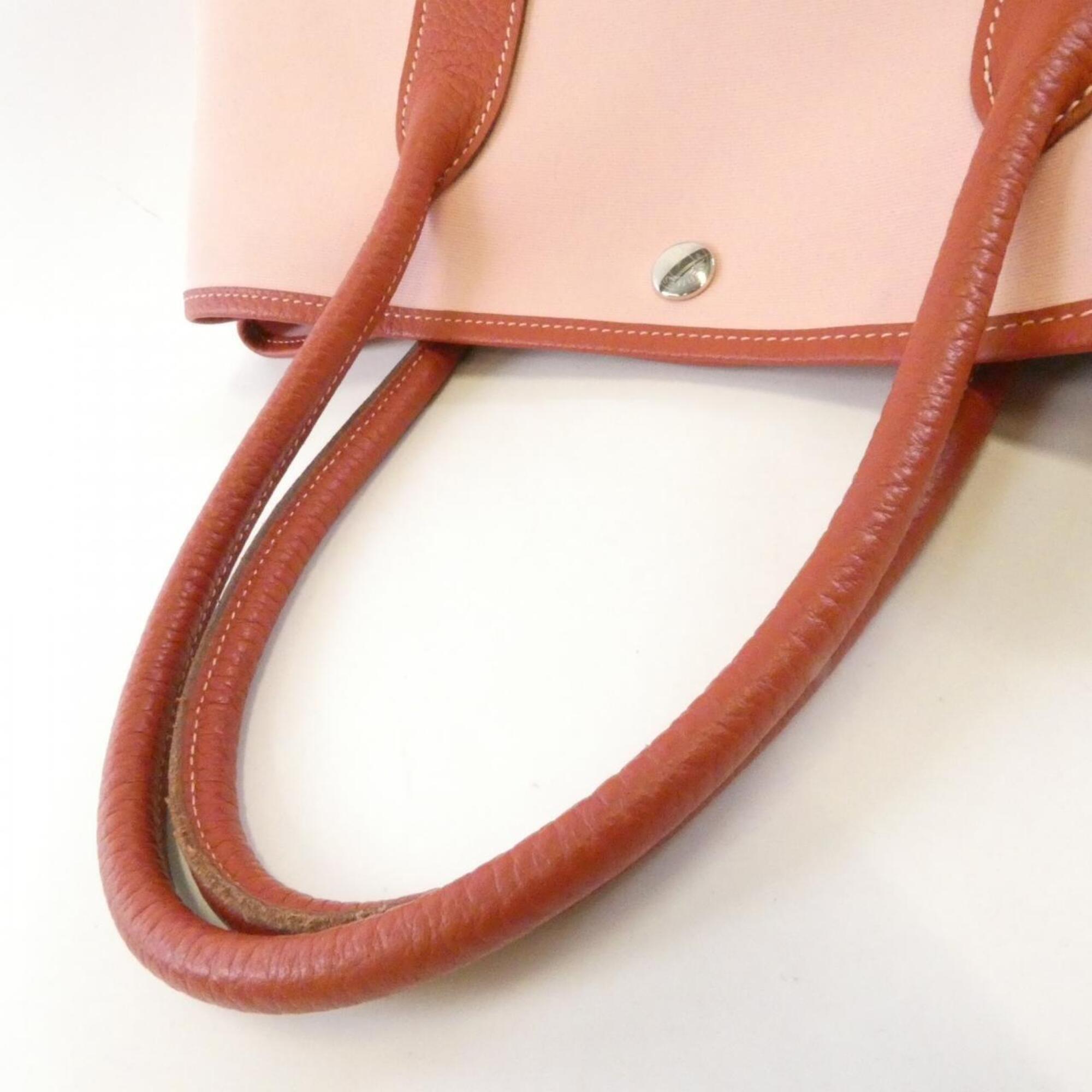 Hermes Rose Sakura Country Leather Toile Officier Handbag (Pre-Owned)