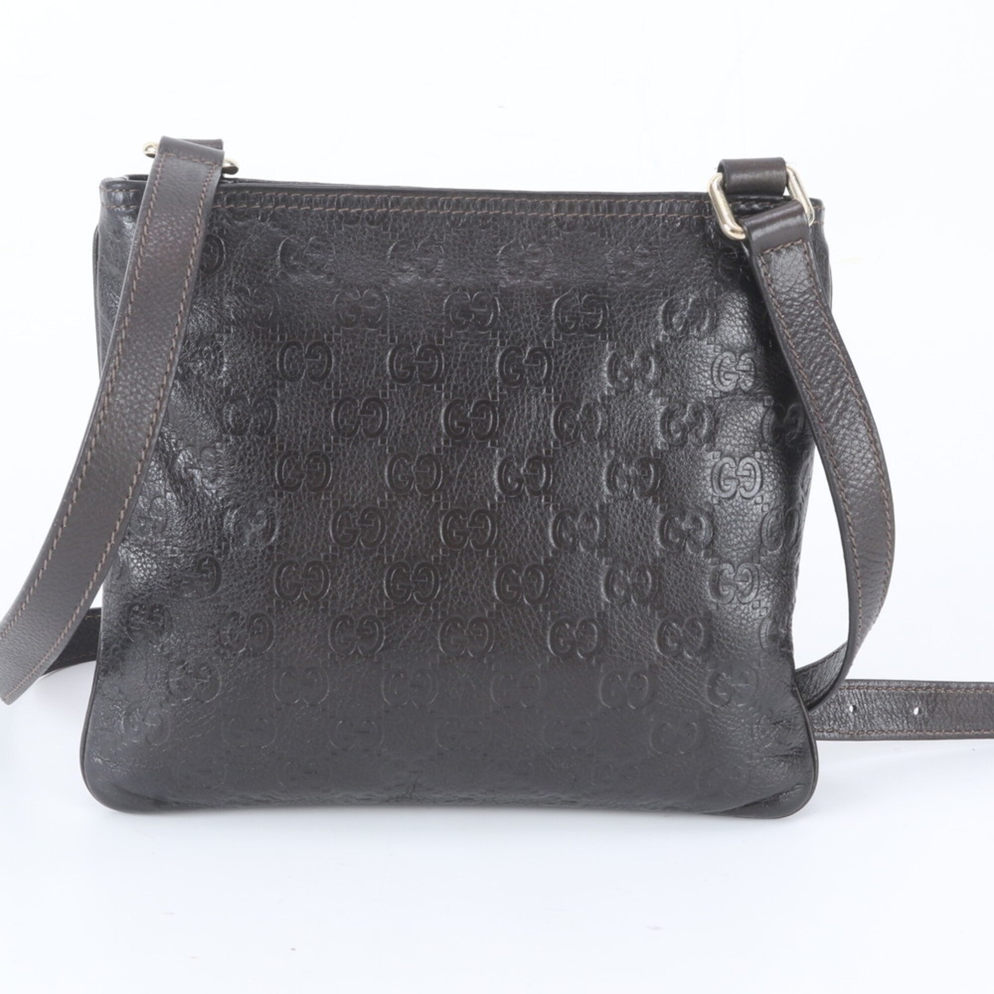 Gucci Guccissima Dark Brown Leather Shoulder Bag (Pre-Owned)