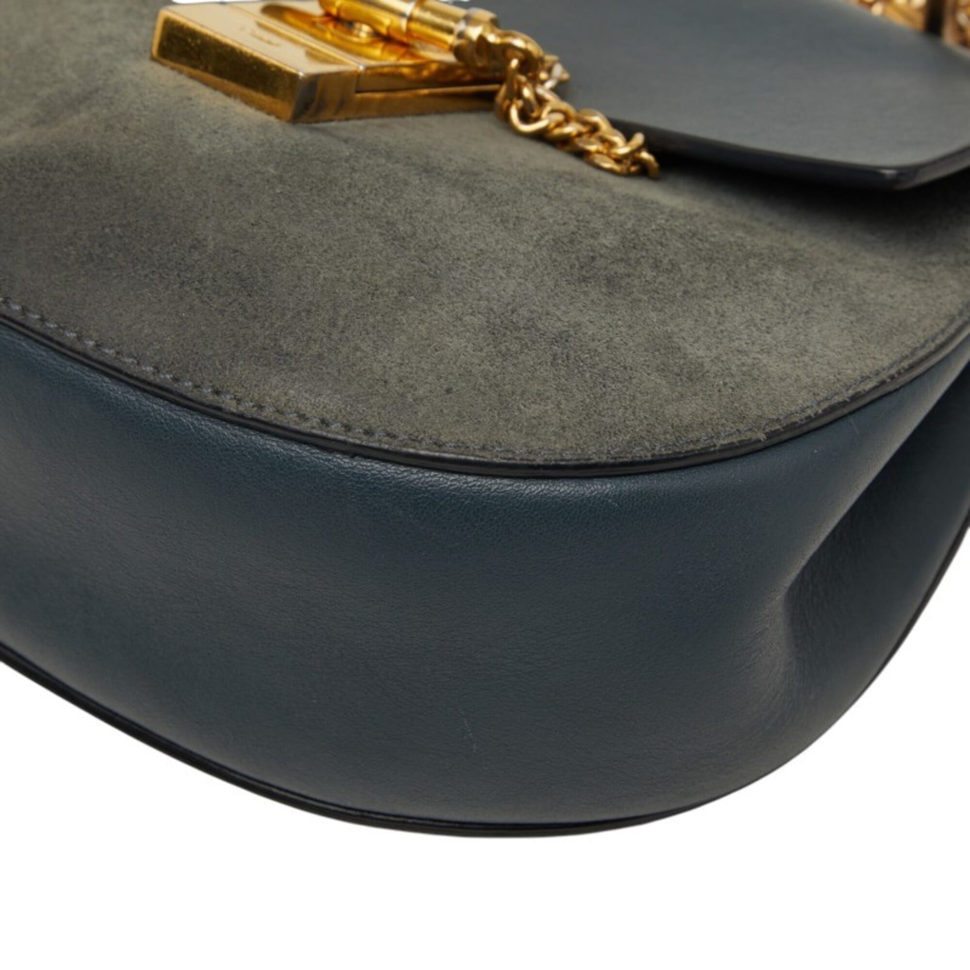 Chloé Drew Gray Suede Leather Shoulder Bag (Pre-Owned)