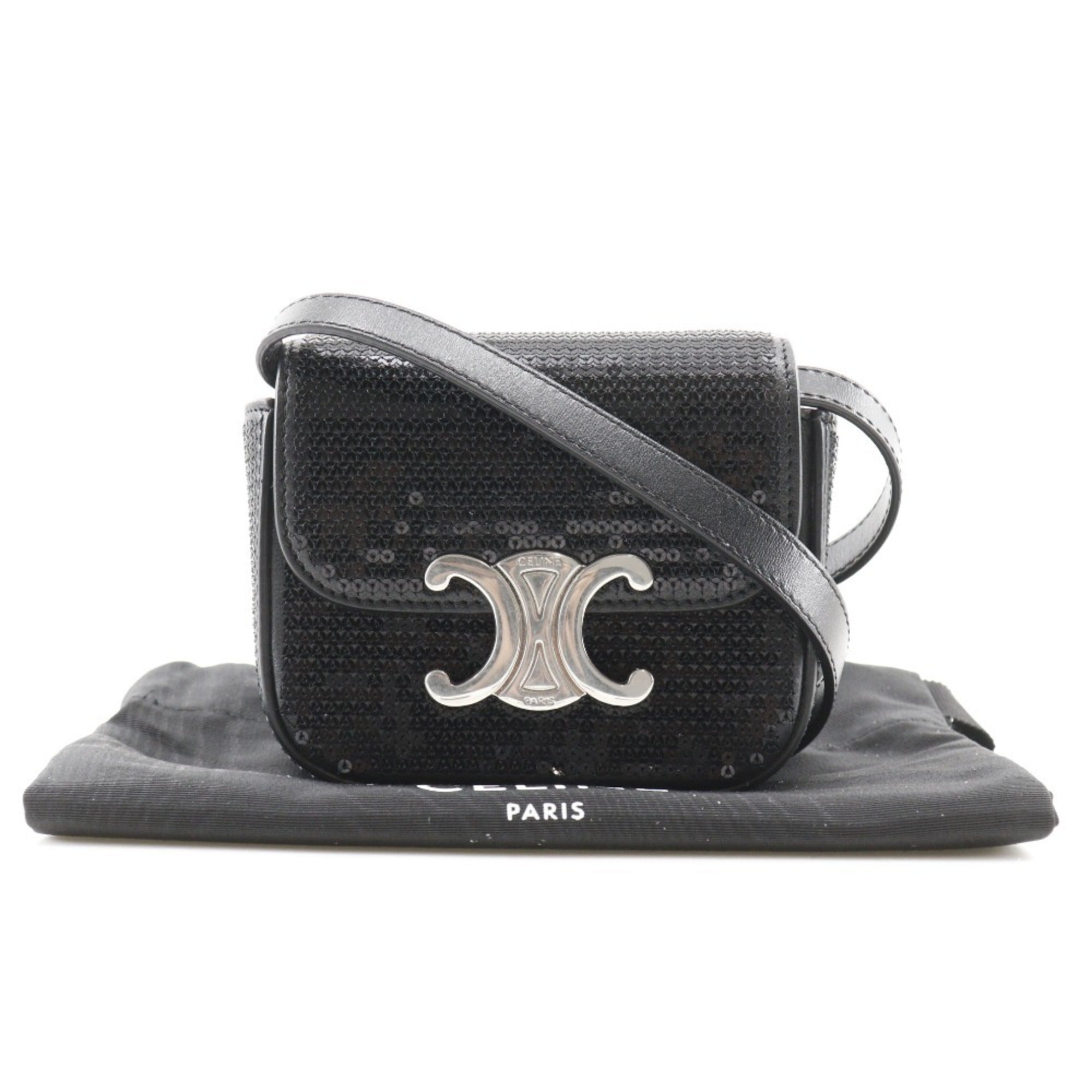 Celine Black Leather Spangles Shoulder Bag (Pre-Owned)
