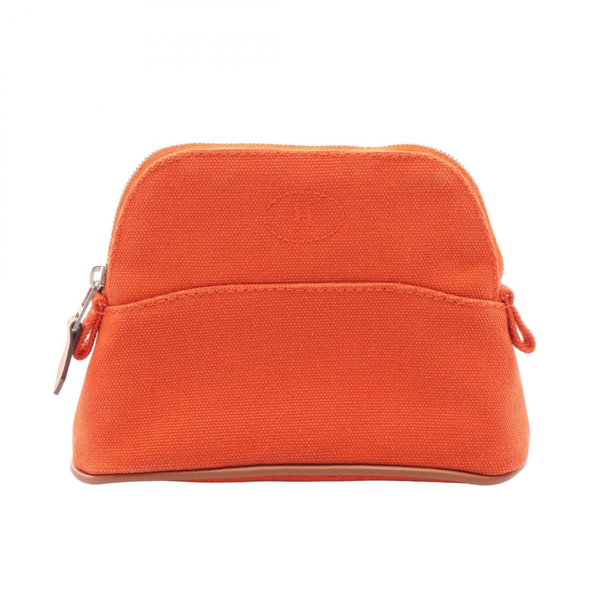 Hermes Bolide Brown Feu Orange Canvas Leather Pouch (Pre-Owned)