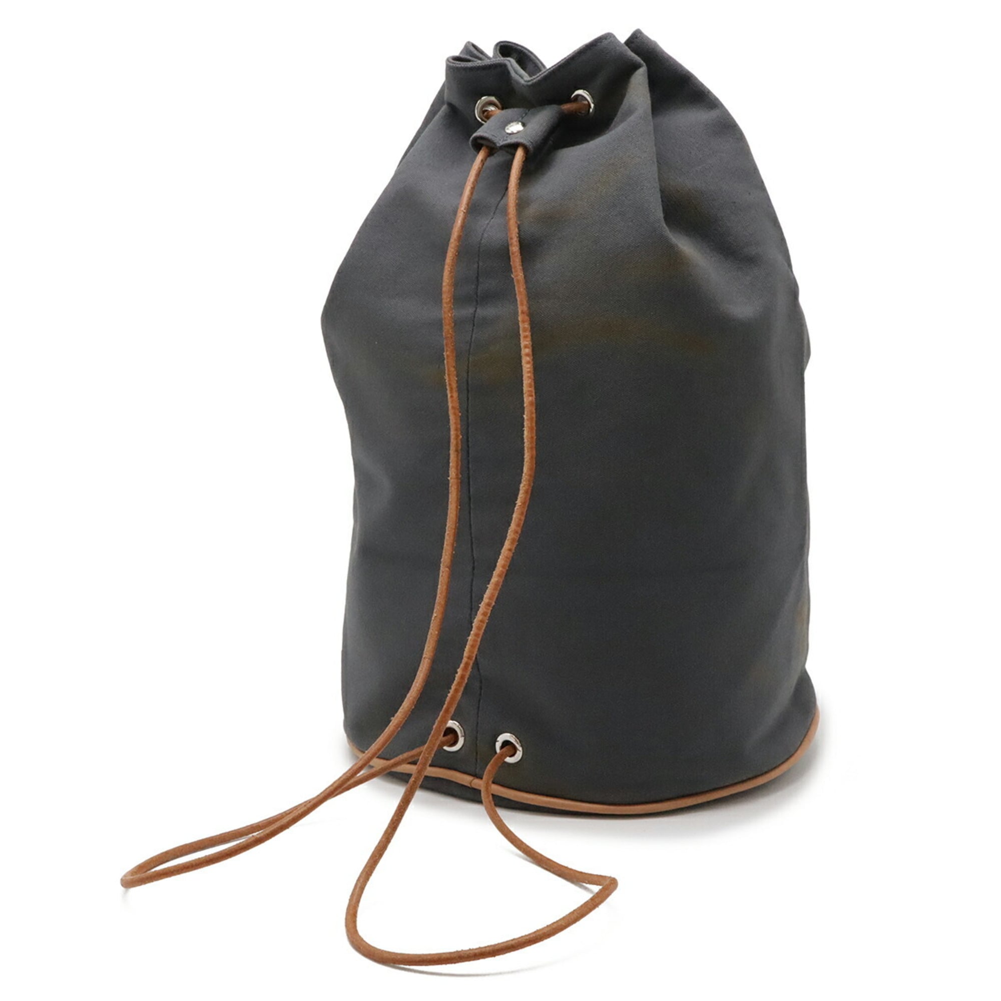 Hermes Gray Canvas Leather Shoulder Bag (Pre-Owned)
