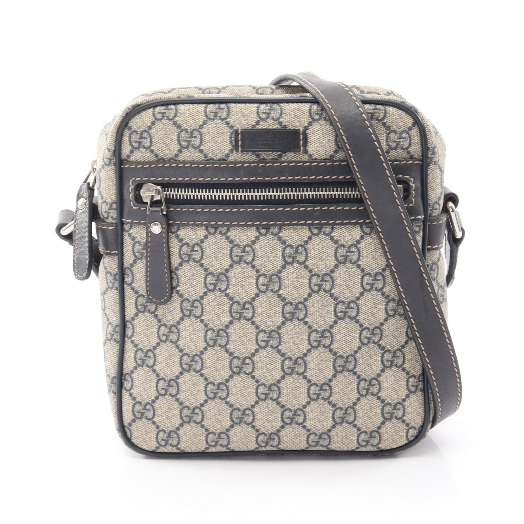 Gucci Beige Navy Gg Supreme Leather Handbag Shoulder Bag (Pre-Owned)