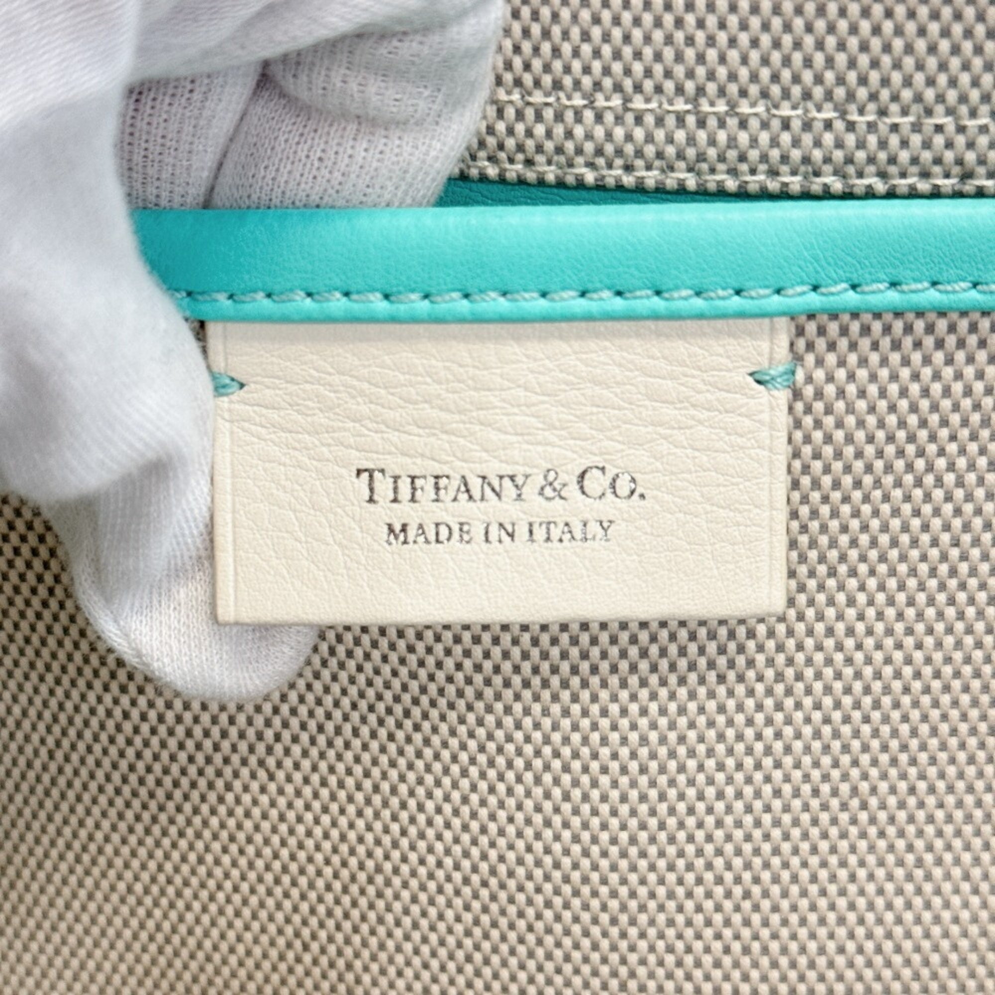 Tiffany Gray Green White Canvas Leather Handbag Tote Bag (Pre-Owned)