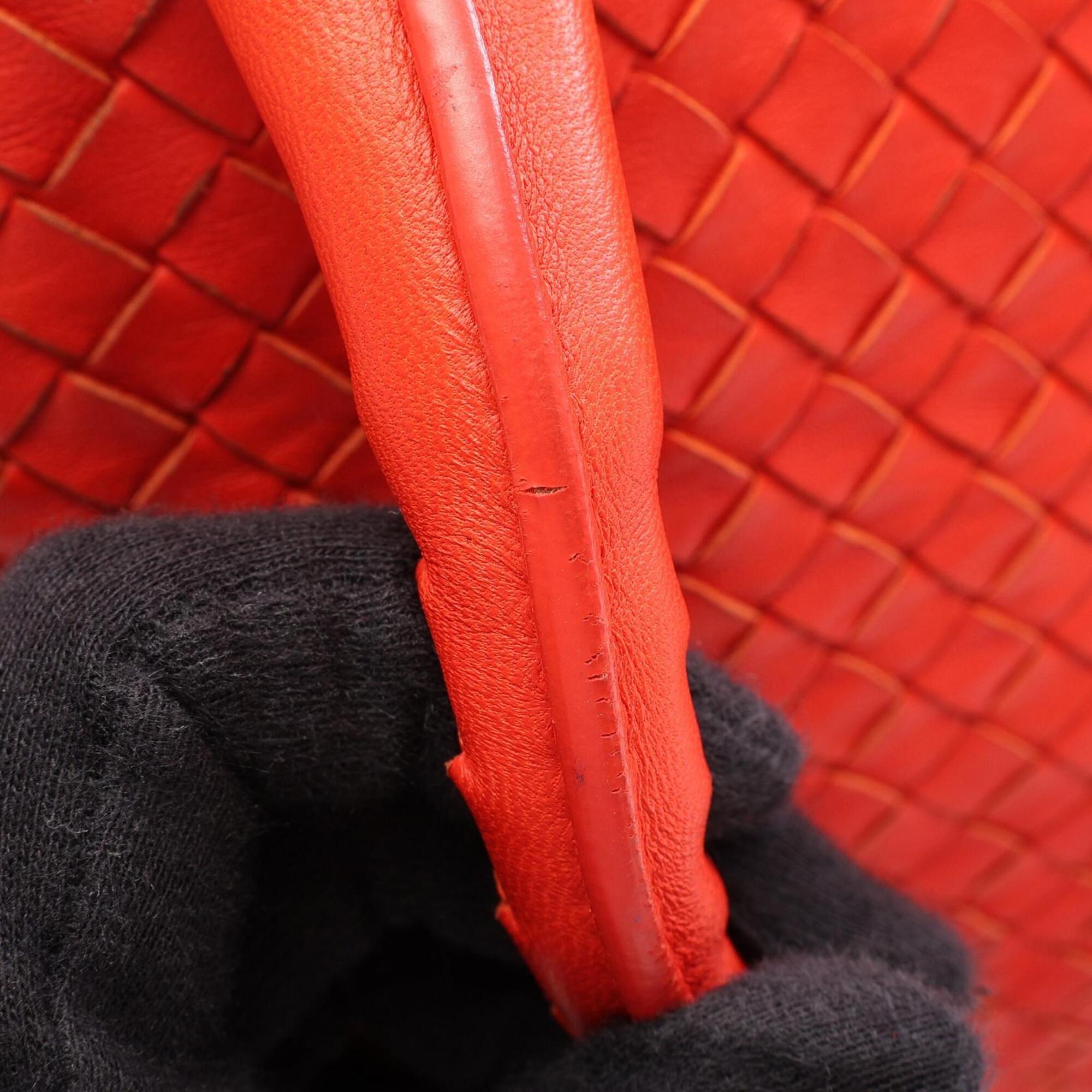 Bottega Veneta Red Color Leather Handbag Tote Bag (Pre-Owned)