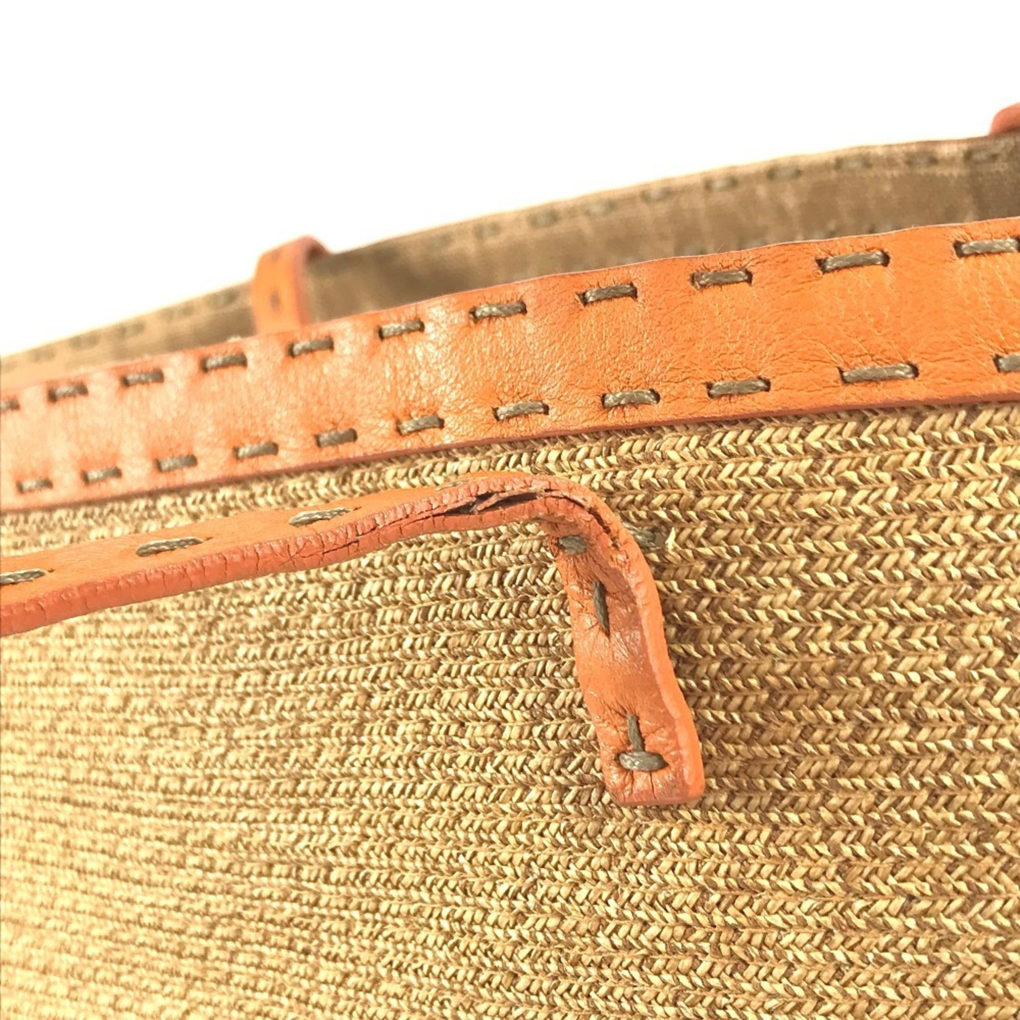 Fendi Beige Orange Raffia Leather Beach Bag Shoulder Bag Tote Bag (Pre-Owned)