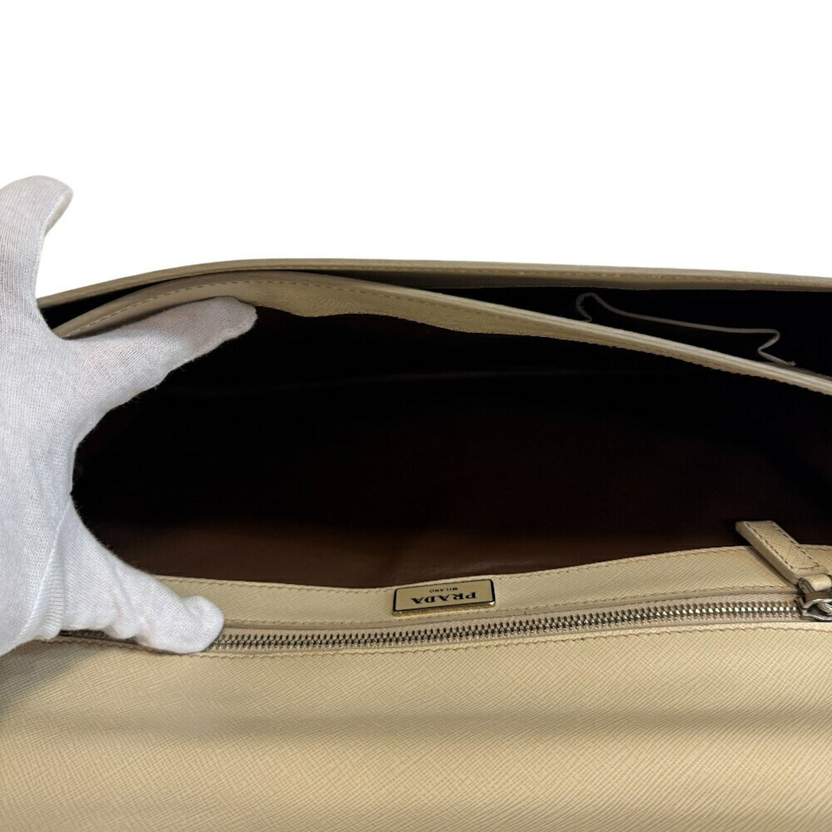 Prada Light Beige White Leather Briefcase (Pre-Owned)